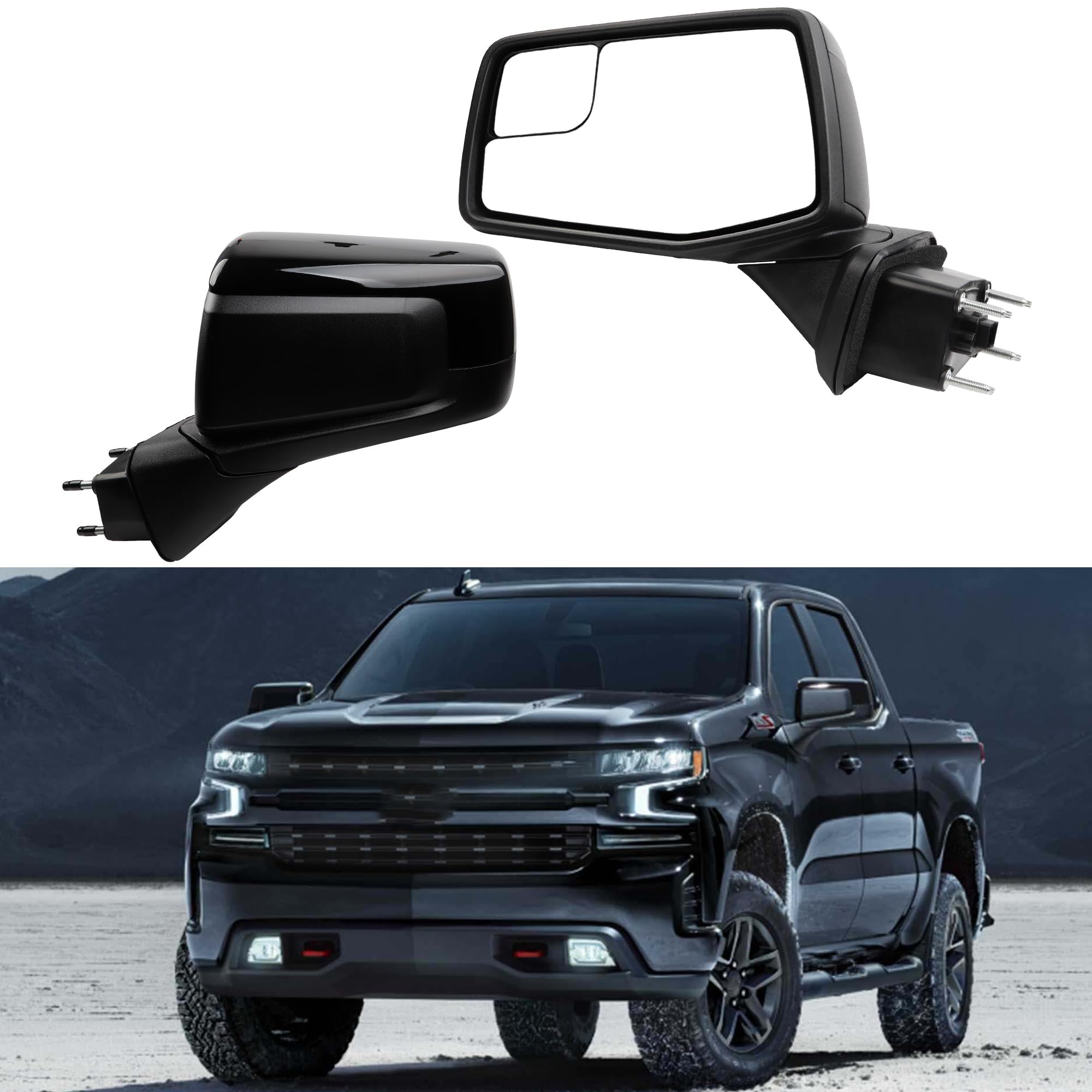 Dasbecan Left Driver Side Mirror Compatible with 2019-2024 Chevy Silverado 1500 with Power Heated/Blind Spot/Manual folding Glos