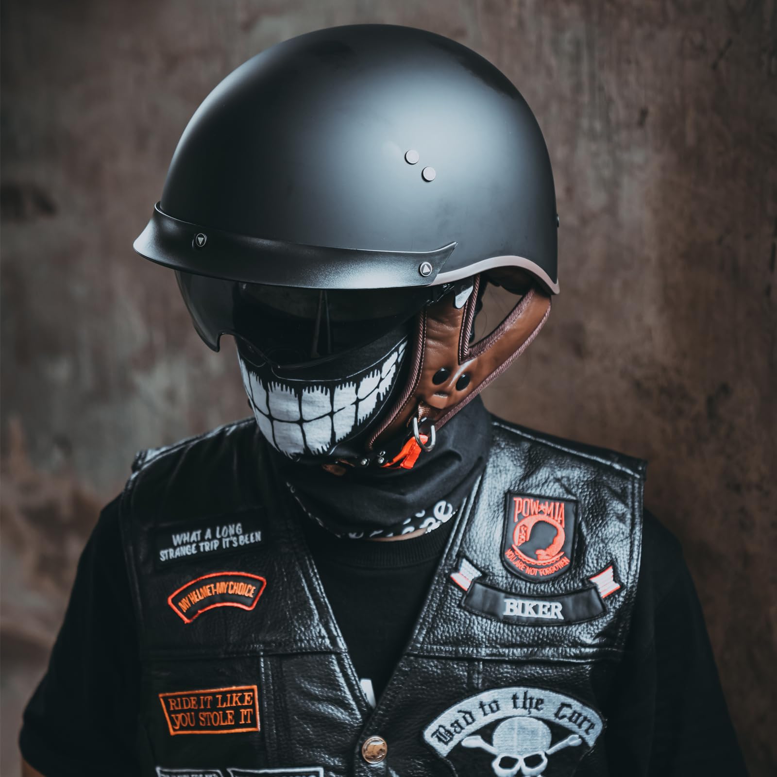 Half Motorcycle Helmets Open Face Sun Visor Quick Release Buckle Dot Approved Cruiser Pilot Helmets For Adults Men Women(F07A Matte Black,M)