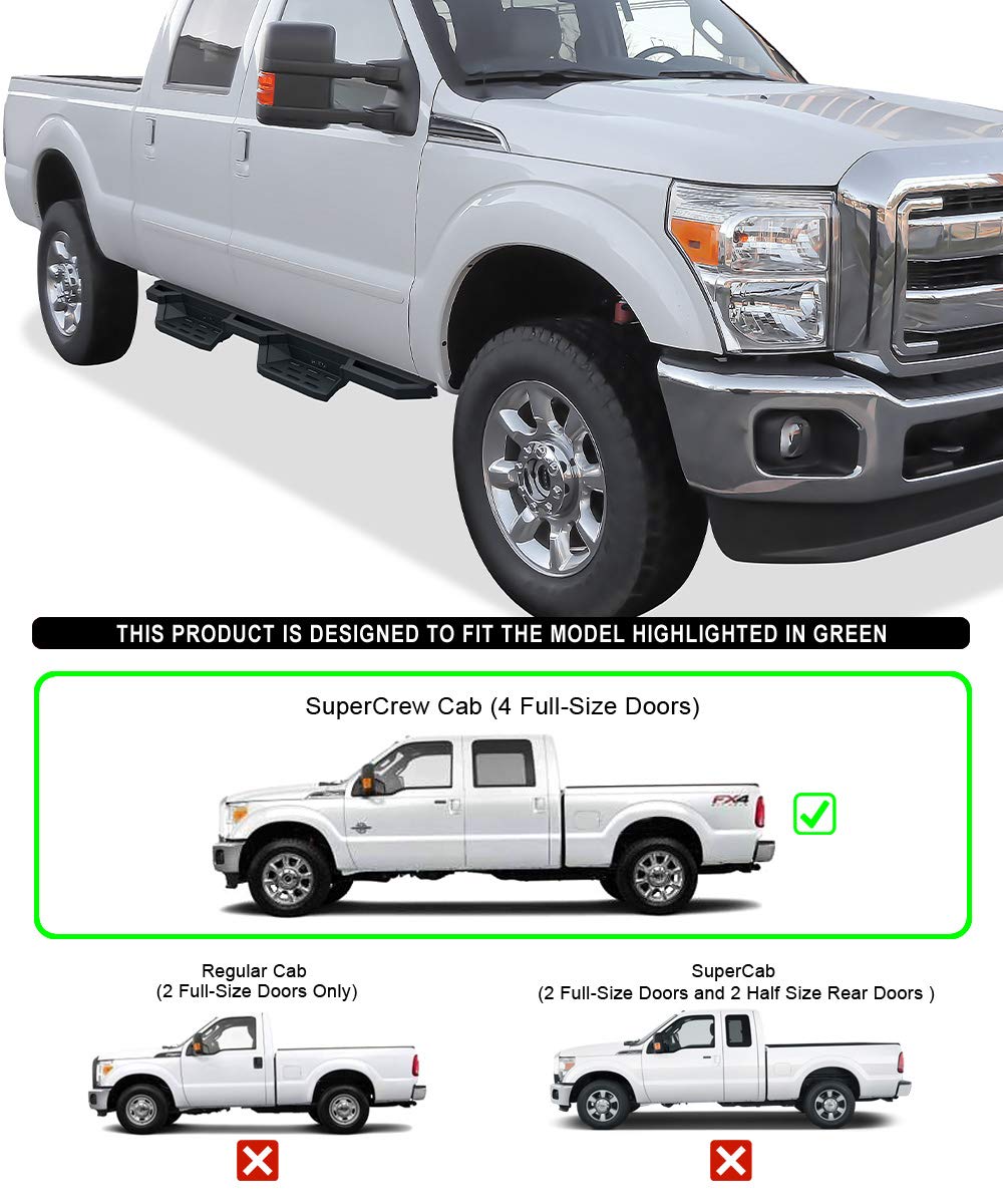 APS Stainless Steel 6.5in Side Bars Pocket Steps Square Tube Rocker Guards Compatible with Ford F250 F350 SuperDuty Crew Cab 99-