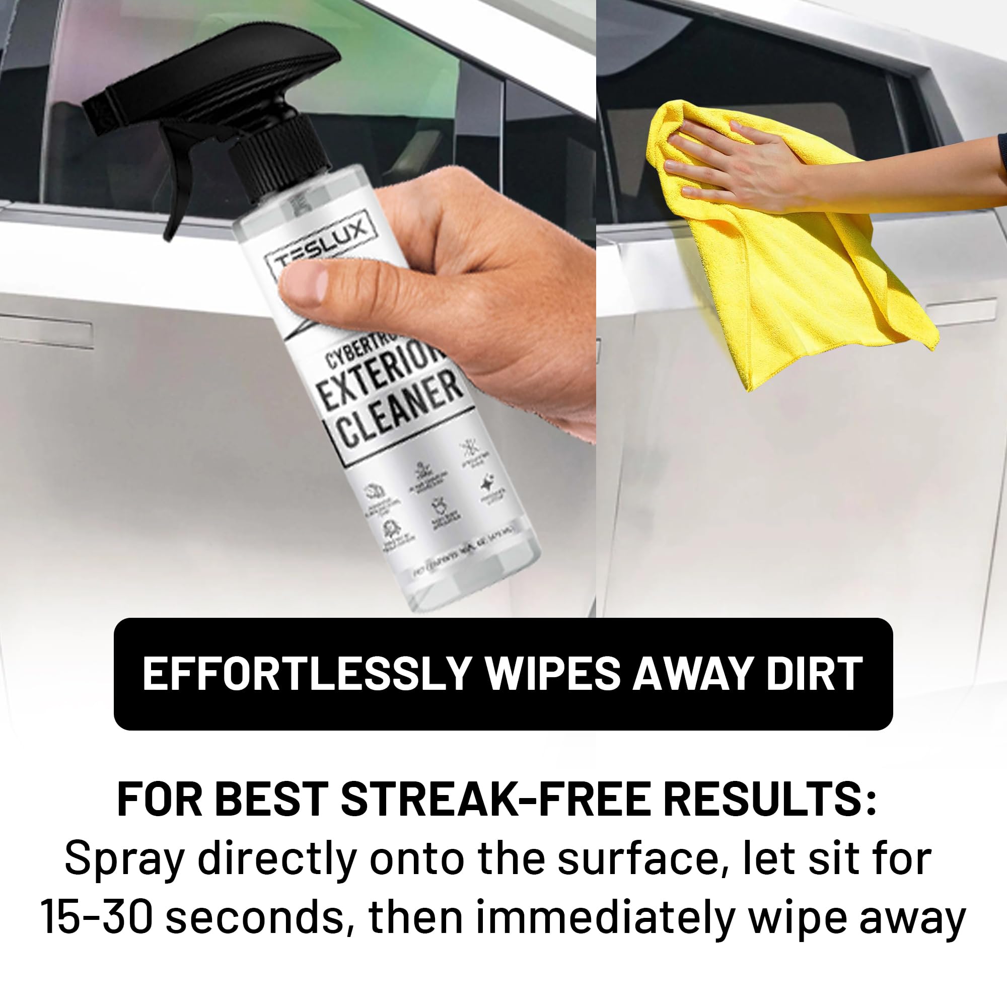 TesLux Exterior Waterless Cleaner for Tesla CyberTruck, Fingerprint & Dirt Remover, Waterless Spray, Spotless Stainless Steel Sh