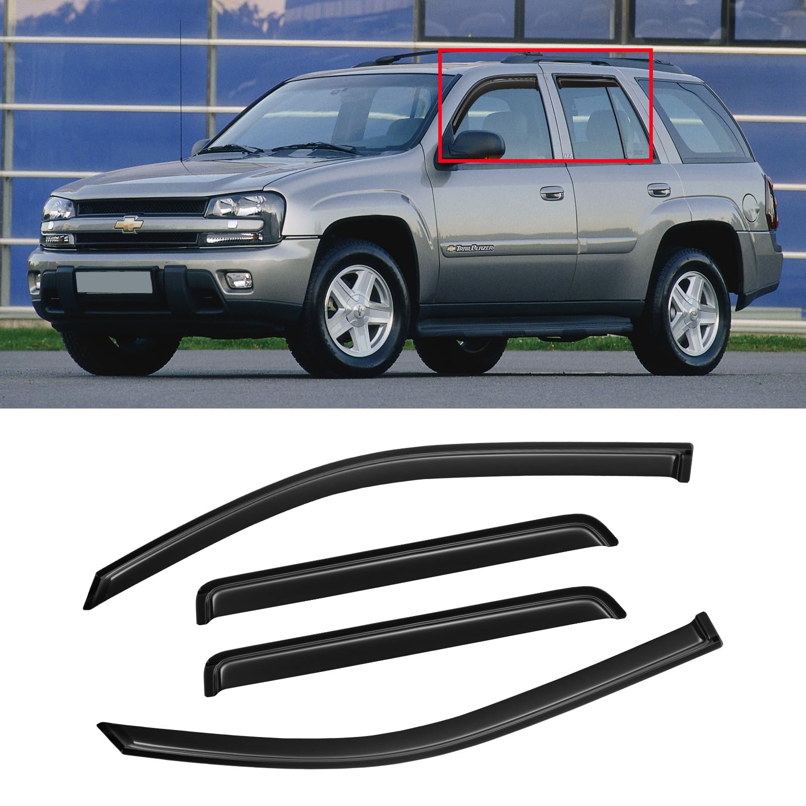 Cmvt Auto Window Visors For 2002-2009 Chevy(Chevrolet) Trailblazer, Rain Guards Shields Vent Shade Deflector Dark Smoke 2003 200