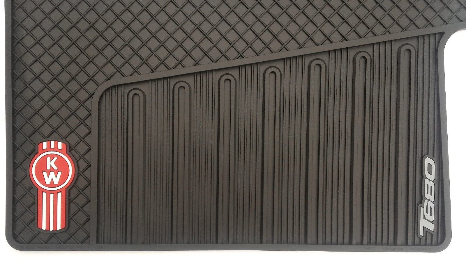 Kenworth Oem T680 Black Rubber Floor Mats W/Red Logo Fits 2013-2022 - All-Weather/Terrain