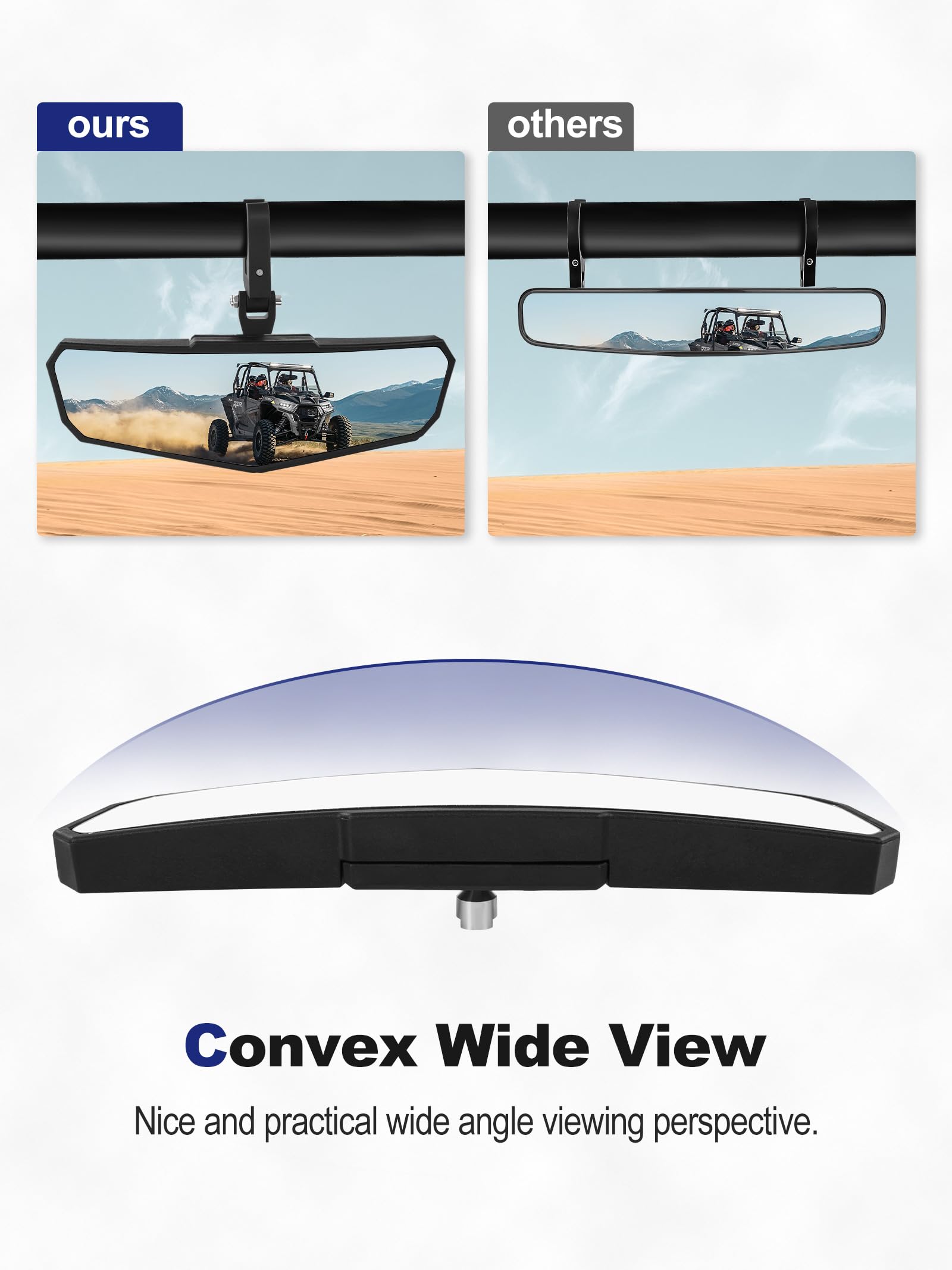 ZIDIYORUO UTV Rear View Mirror, Adjustable SXS RZR Center Rearview Mirror with Aluminum Clamp Fit for 1.5-2 Roll Bar, Compat