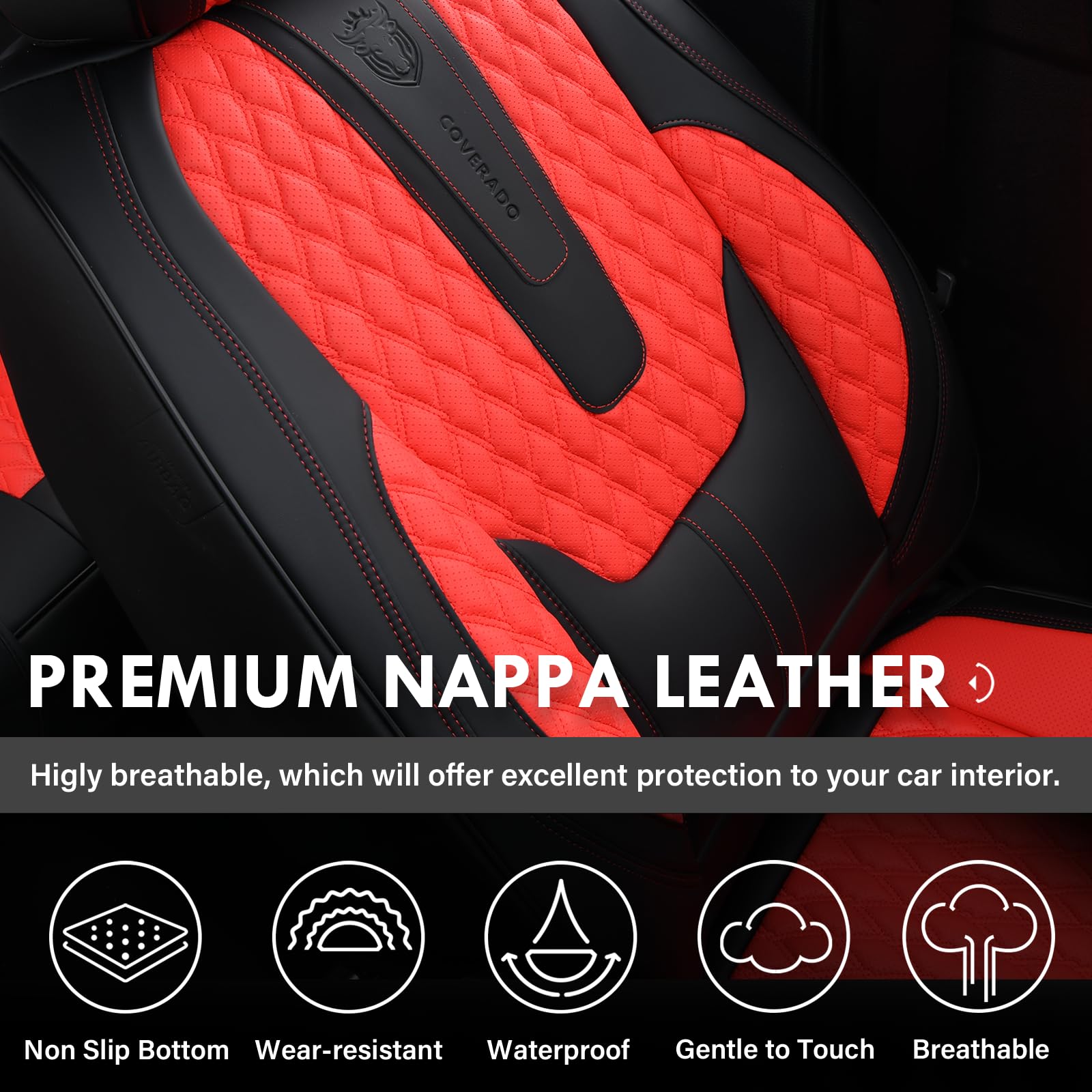Coverado Car Seat Covers Front Seats, Luxury Faux Leather Seat Covers for Cars Waterproof Seat Covers with Lumbar Support, Car S