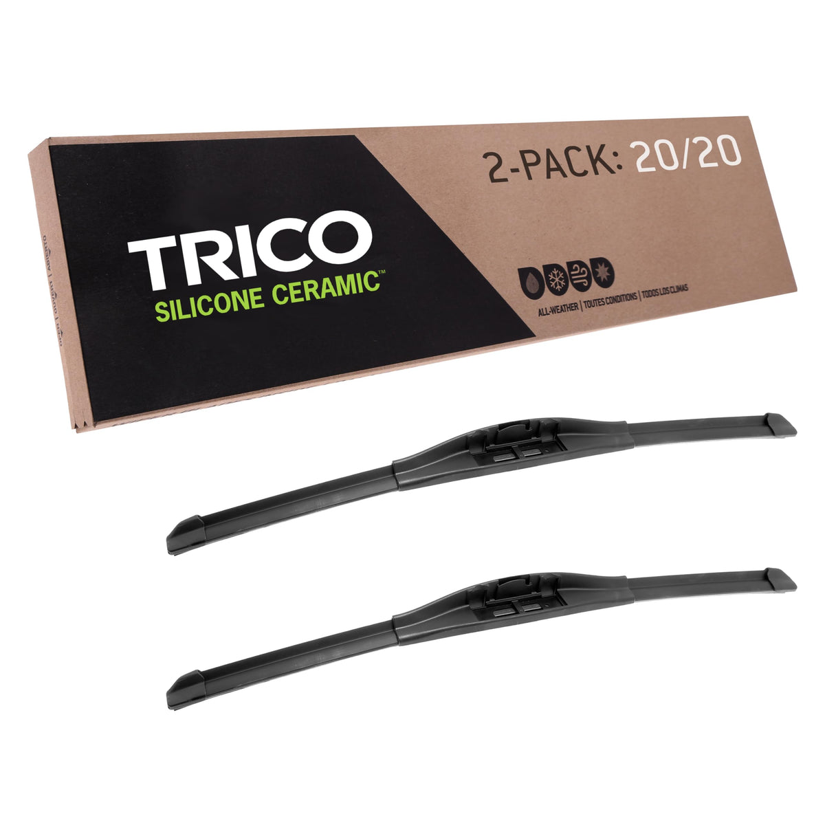 Trico Silicone Ceramic Coated 20'' + 20'' Super Premium Automotive Replacement Windshield Wiper Blades (Set Of 2), Passenger And