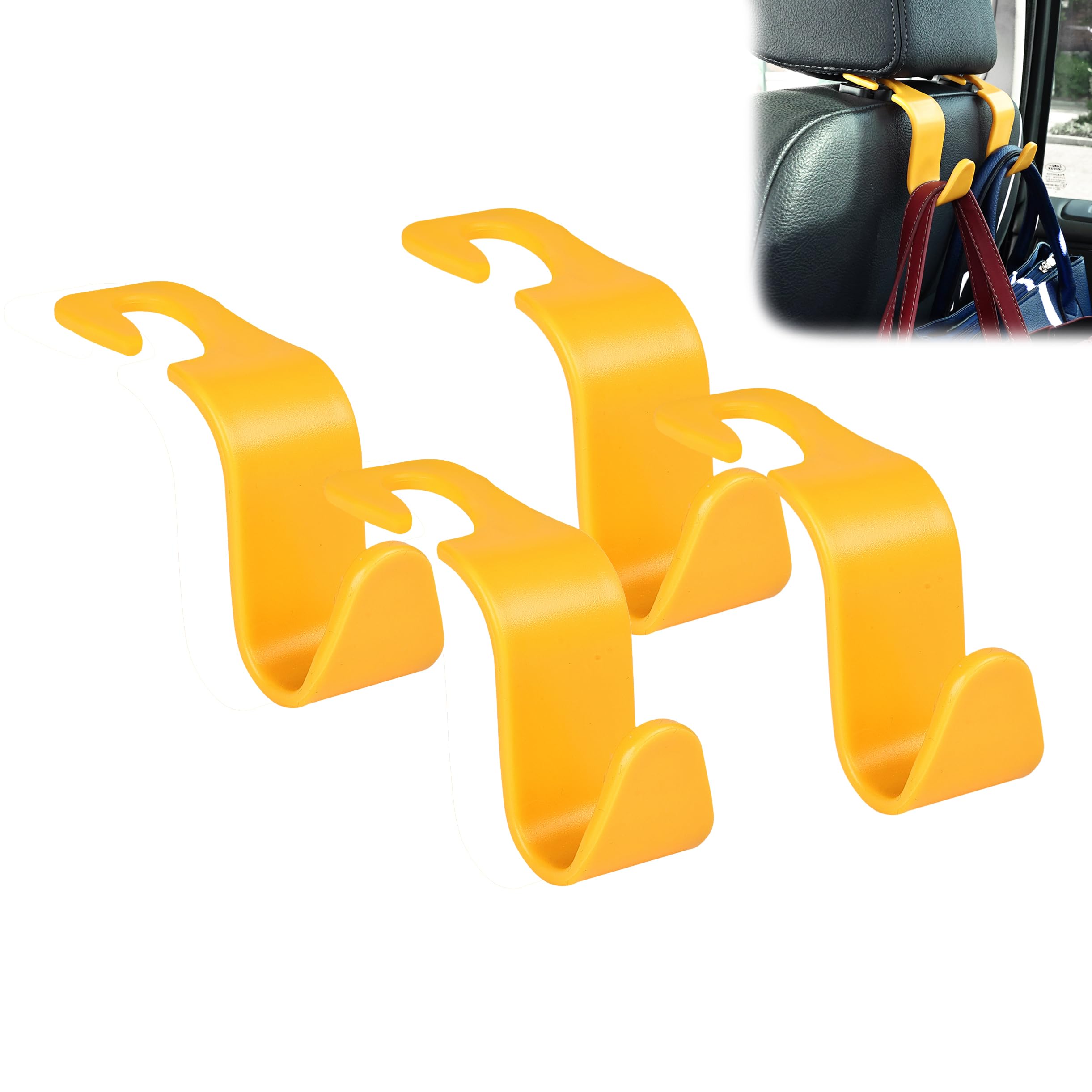 Amooca Car Seat Headrest Hook 4 Pack Hanger Universal Vehicle Car Storage Organizer For Handbag Purse Coat S Type Yellow