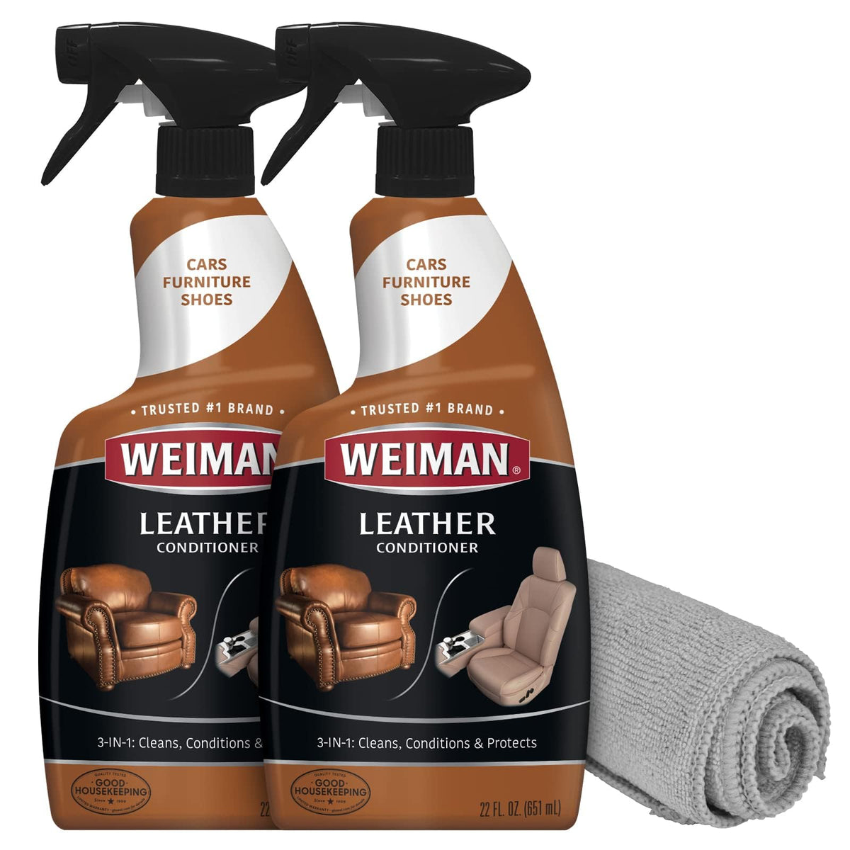 Weiman Leather Cleaner Conditioner & Protector For Couches, Boots, Chairs, Bags, Purses & Auto Interior With Microfiber Towel In