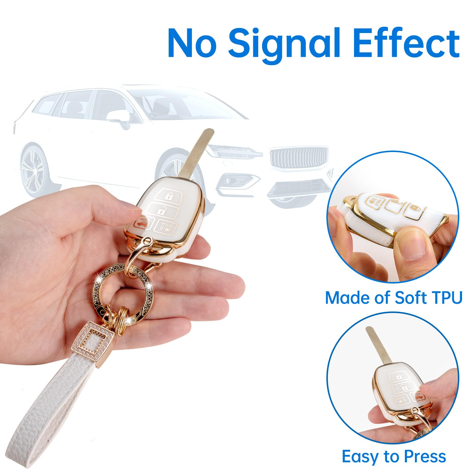 Cacarlike Toyota Key Fob Cover With Leather Lanyard, Compatible With 2018-2024 Highlander Rav4 Camry Avalon C-Hr Corolla Gt86 Sm