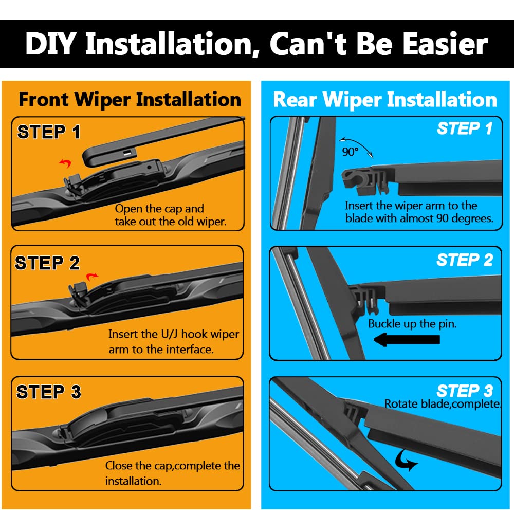 Autoboo 26''+19'' Windshield Wipers With 11'' Rear Wiper Blade Replacement For 2012 2013 2014 2015 2016 2017 Toyota Prius V -Ori