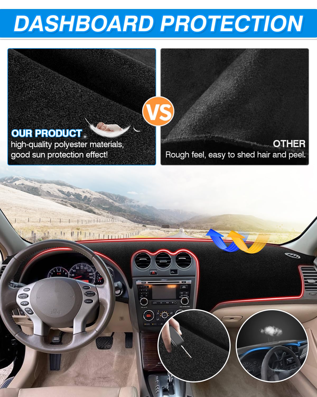 Cartist Dash Cover Compatible With Nissan Altima 2007 2008 2009 2010 2011 2012 Accessories Dashboard Cover Mat Non-Slip Carpet S