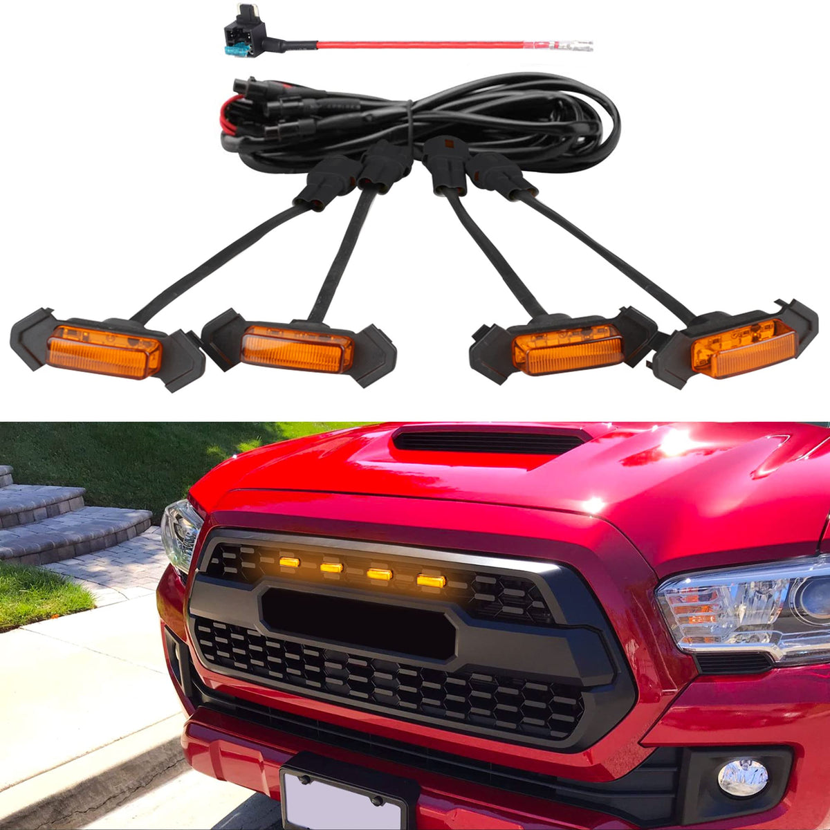 Seven Sparta 4 Pcs Grill Led Lights With Fuse Adaptor Compatible With 2016-2023 Toyota Tacoma Trd Pro Oem Front Grille, Not Comp