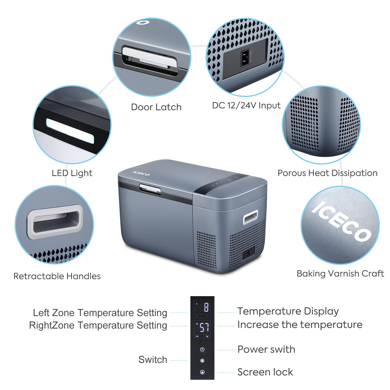 ICECO GO20 Dual Zone Portable Refrigerator, 20L, SECOP Compressor, Gray, DC 12/24V & AC 100-240V, Ideal for Outdoor & Home Use