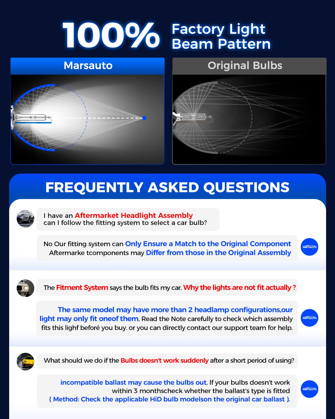 Marsauto D2S D2R Hid Bulbs, 85122 66240 66040 66240 Hid Xenon Bulbs, 35W D2S 8000K White Blue, Pack Of 2