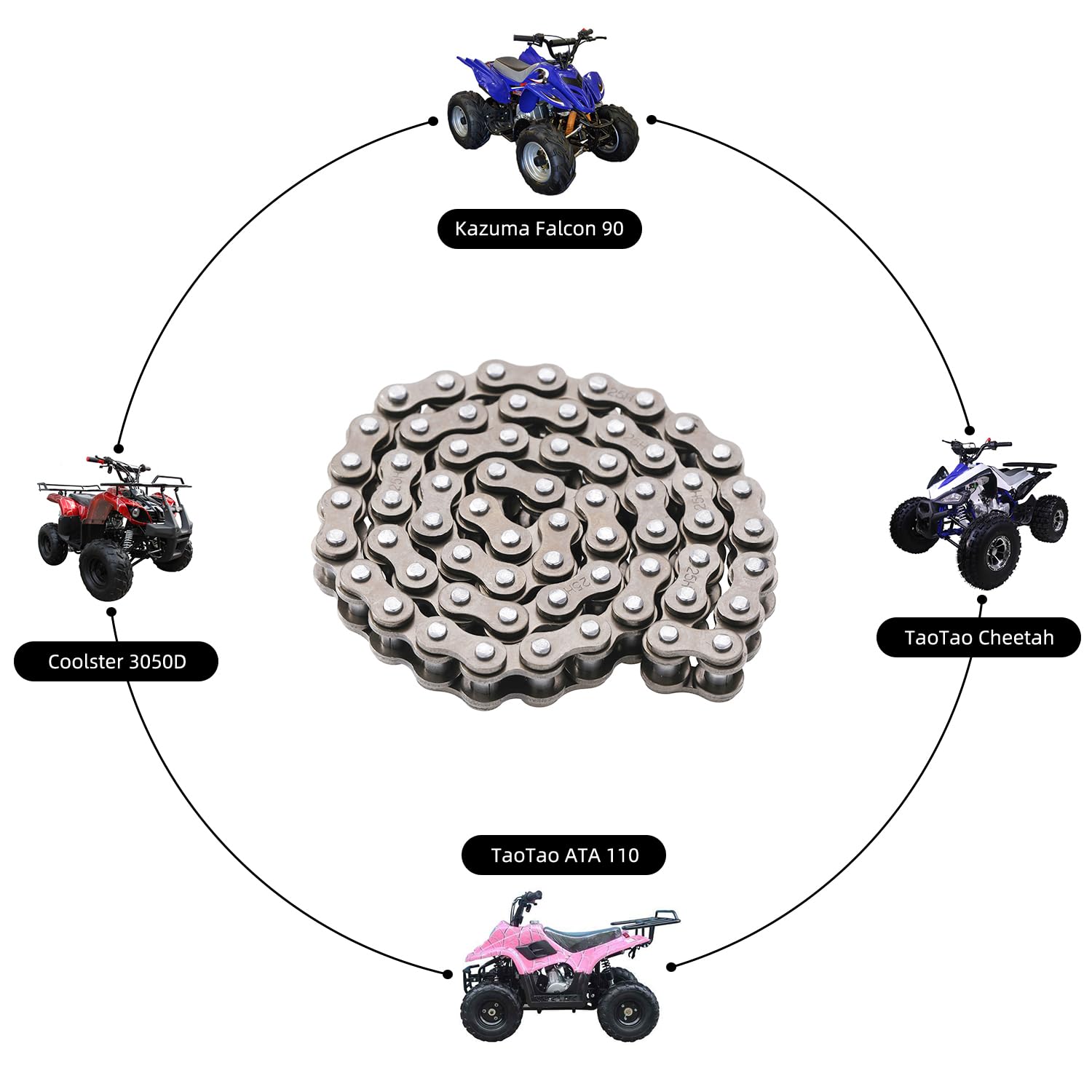 Kamier 25H 62 Links Timing Starter Chain Breaker For 70Cc 90Cc 110Cc 125Cc Taotao Ata Kazuma Falcon Coolster Mountopz Lifan Vitacci Ice Bear Sunl Chinese Atv 4 Wheeler Quad Go Kart Pit Dirt Bike Parts