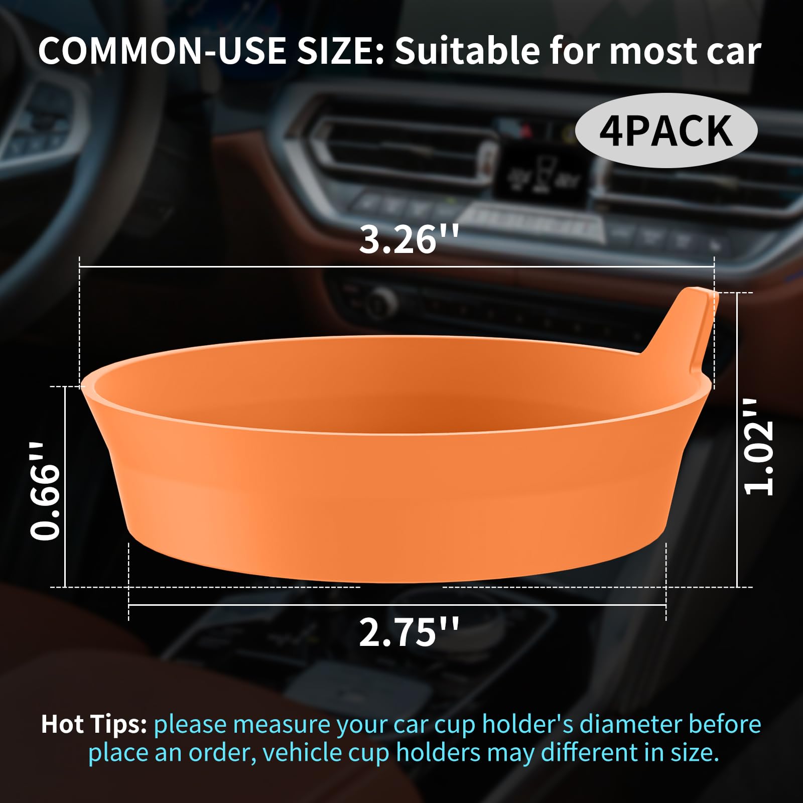 Me.Fan Car Cup Holder Coasters [4 Pack] Silicone Cups Mats, Automotive Universal Non-Slip Recessed Interior Accessories Orange