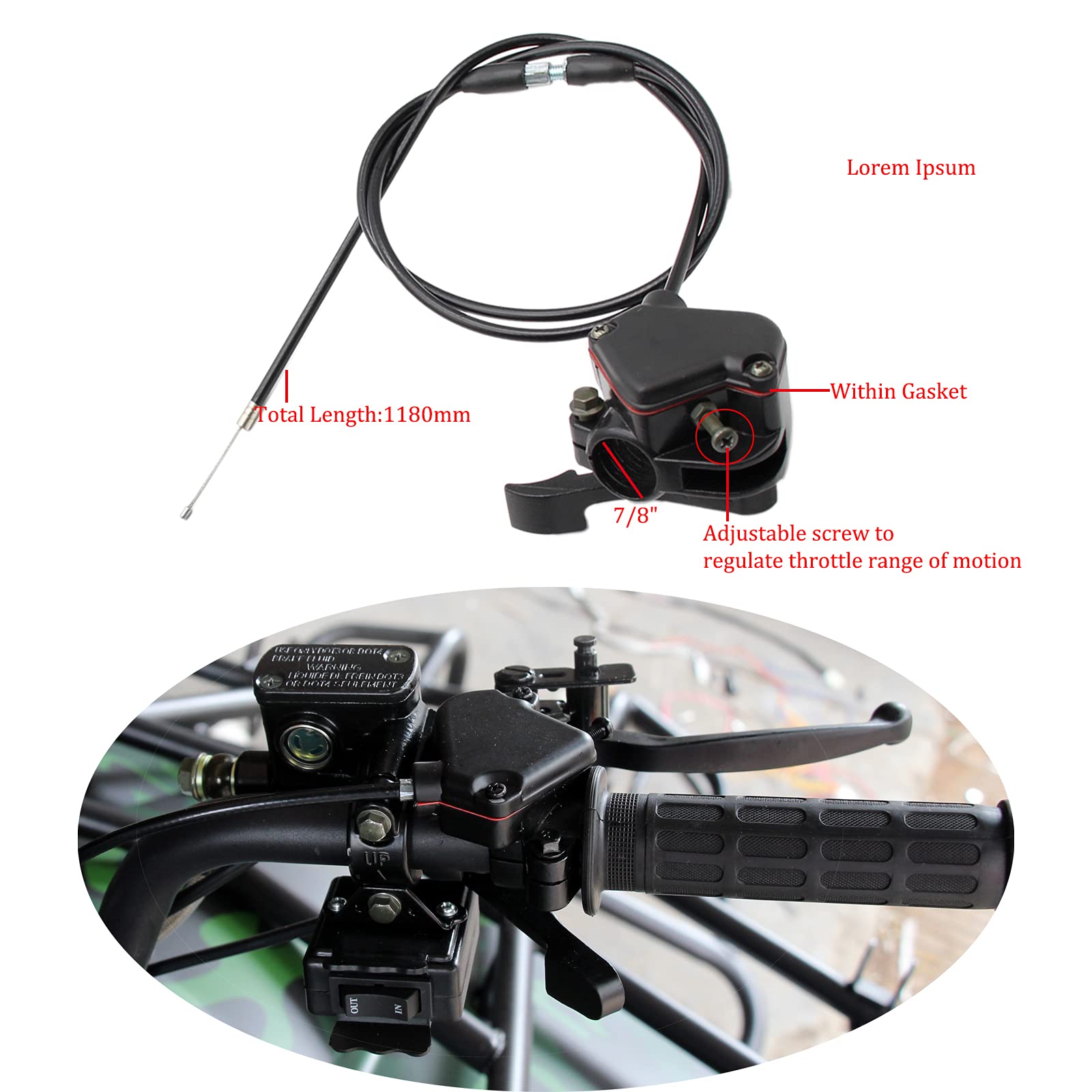 Thumb Throttle Accelerator Brake Lever Cable For 50Cc 70Cc 90Cc 110Cc 125Cc 150Cc 200Cc 250Cc 300Cc Atv Quad Pit Bike Taotao (Le