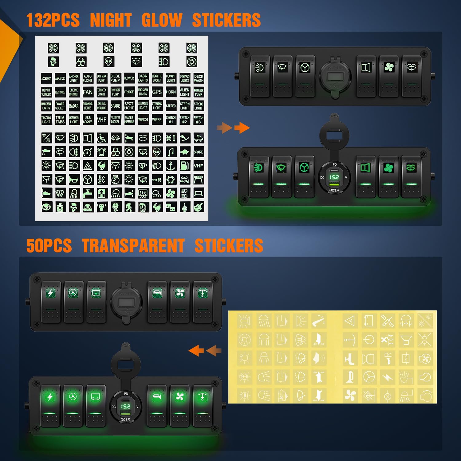 Nilight 6 Gang Rocker Switch Box 12V Spst On Off Toggle Switches Pd Type C And Qc 3.0 Usb Charger Voltmeter Led Light Waterproof