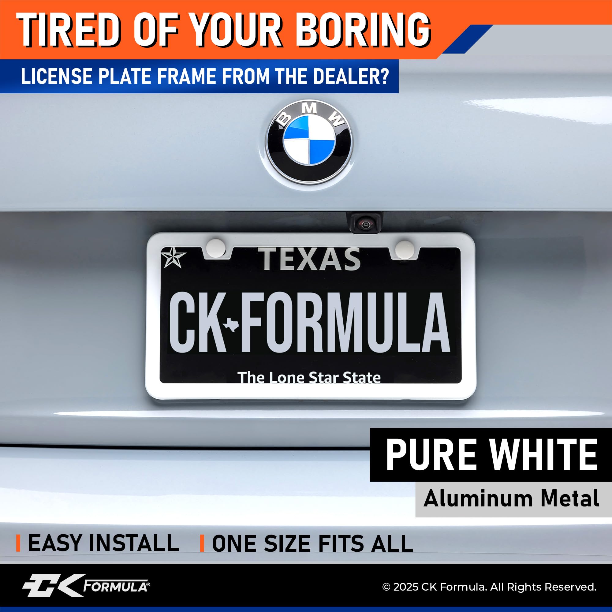 Pure White License Plate Frames - 2 Pack, Metal License Plate Cover for Car Plate Frame, White License Plate Frame for Men, Car