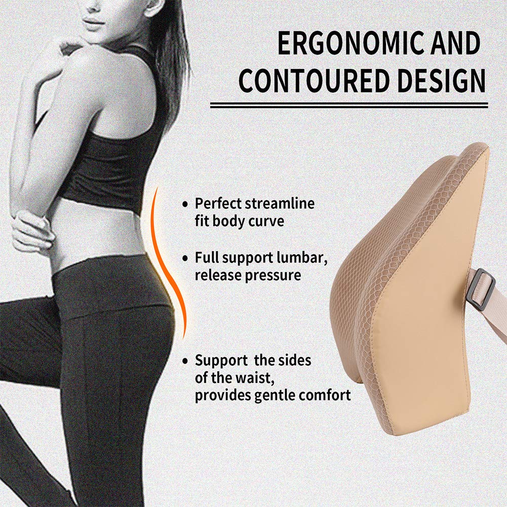 Tishijie Memory Foam Lumbar Support Pillow For Car - Back Support For Car Seat (Beige)