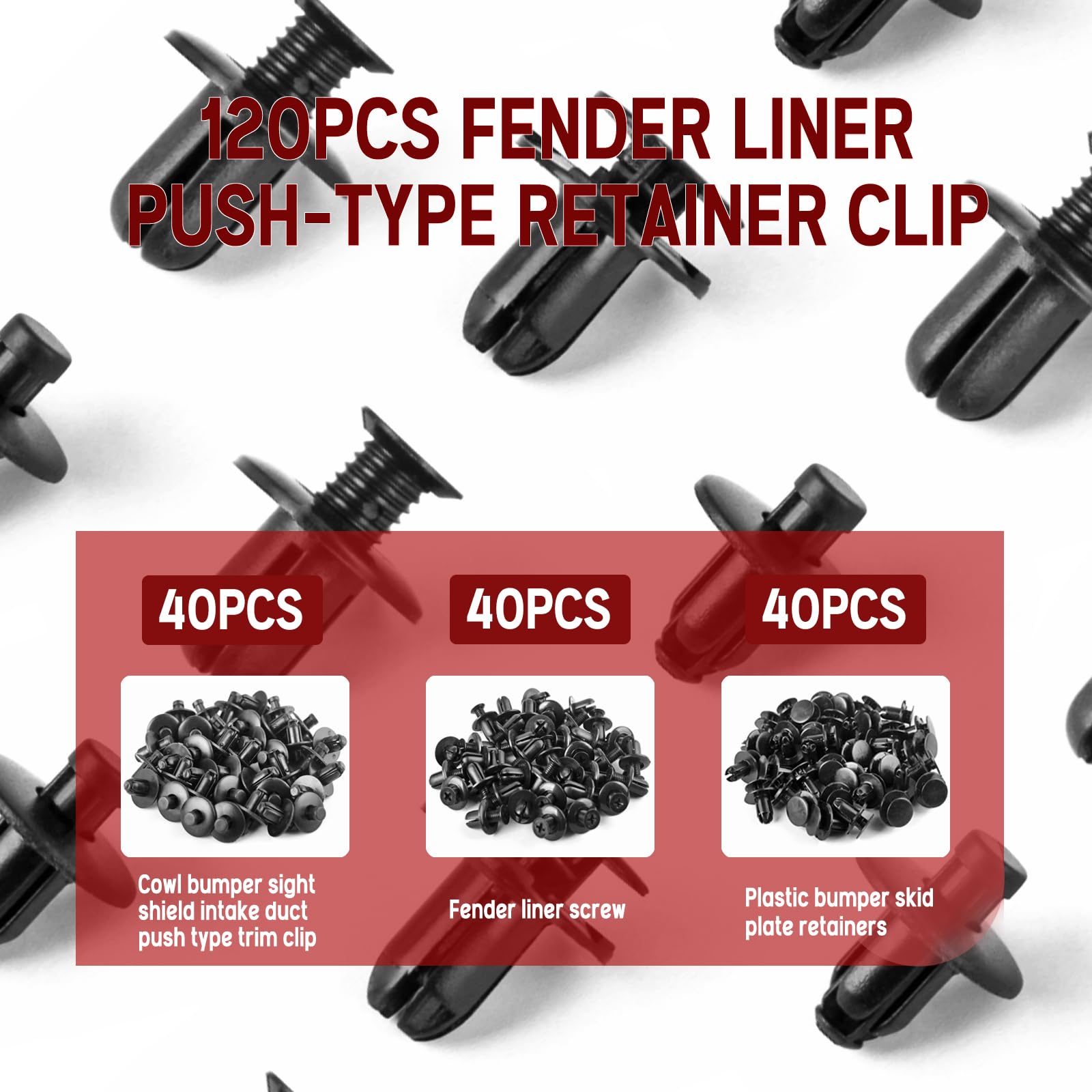 Xislet 120Pcs Fender Liner Push-Type Retainer Clip Fastener Compatible With Hyundai Kia Models Replace 86595-2T500, 86590-28000, 86155-2H100 - Bumper Plastic Rivets Included Tool