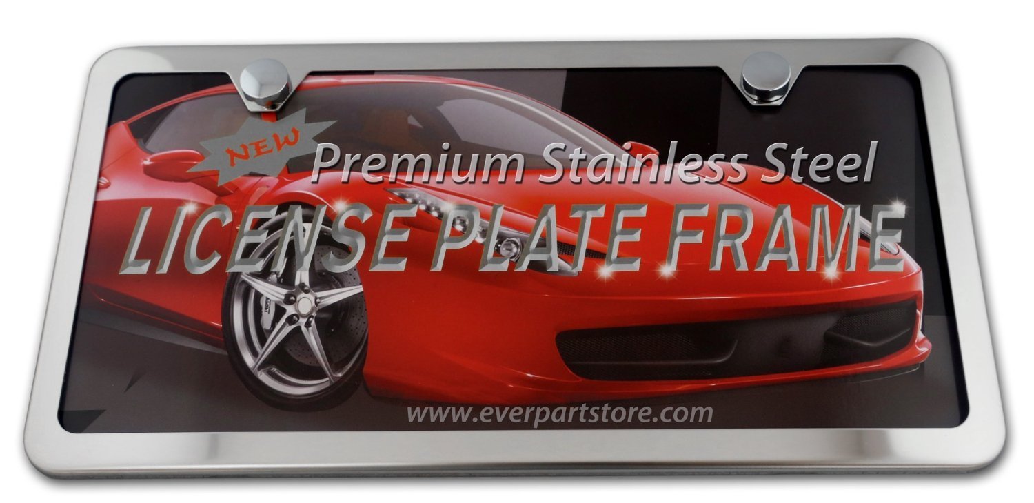 Lfparts 2 Hole Slim Style Polished Stainless Steel License Plate Frame Mirror Finish, Chrome
