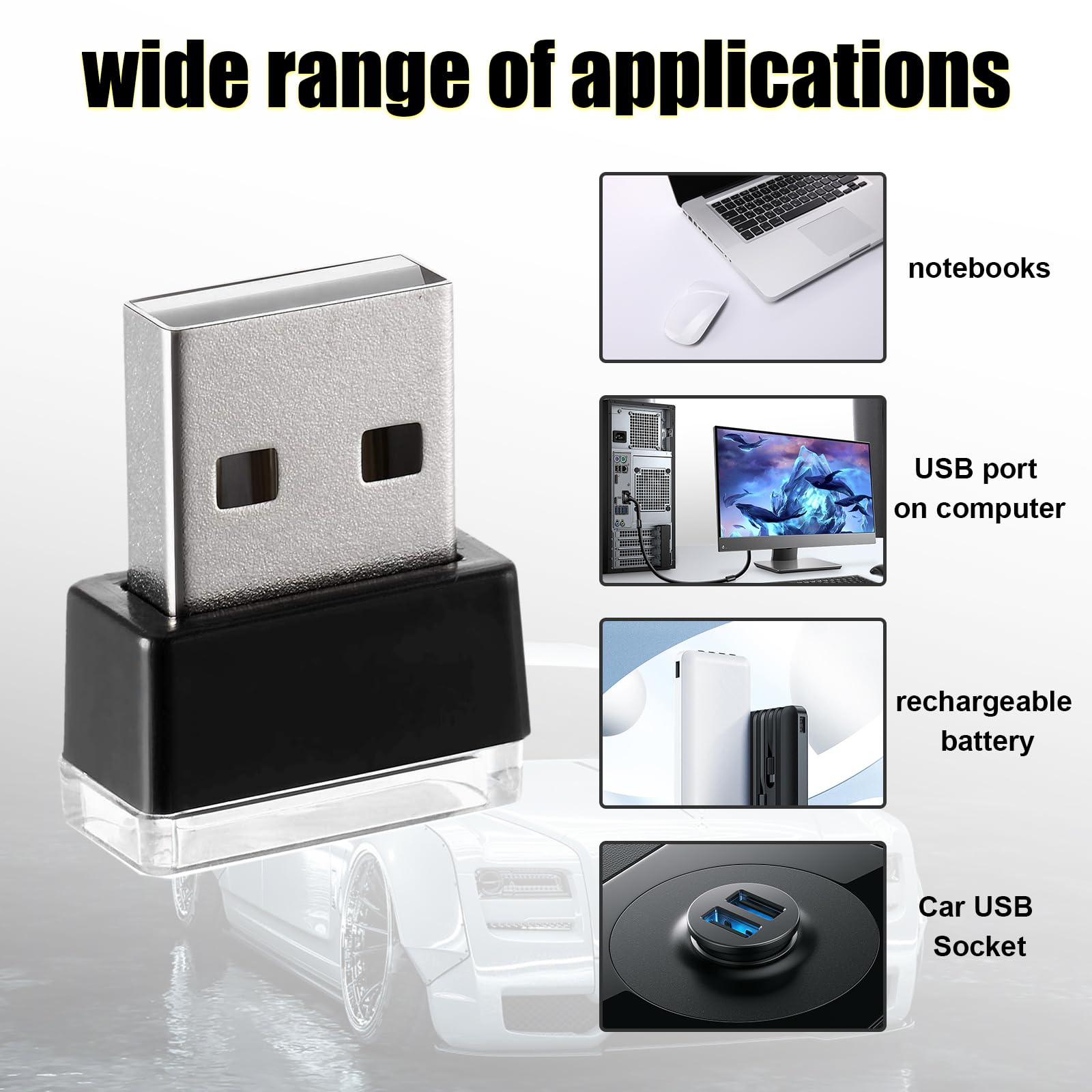 Ziciner 6 Pcs Usb Led Car Interior Atmosphere Lamp, Portable Mini Led Night Light, Plug-In Usb Interface Trunk Ambient Lighting