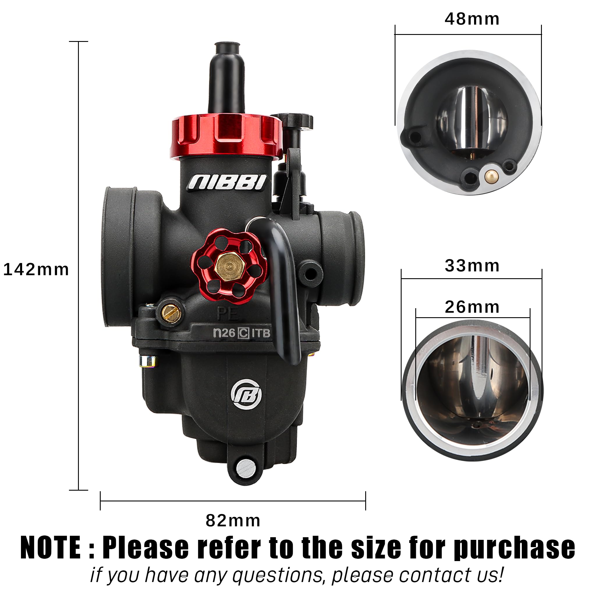 Nibbi 26Mm Carburetor With Carb Jets For 4 Stroke 150Cc-200Cc Engines Motorcycle, Fit For Yamaha Blaster 200 Honda Apollo Dirt B