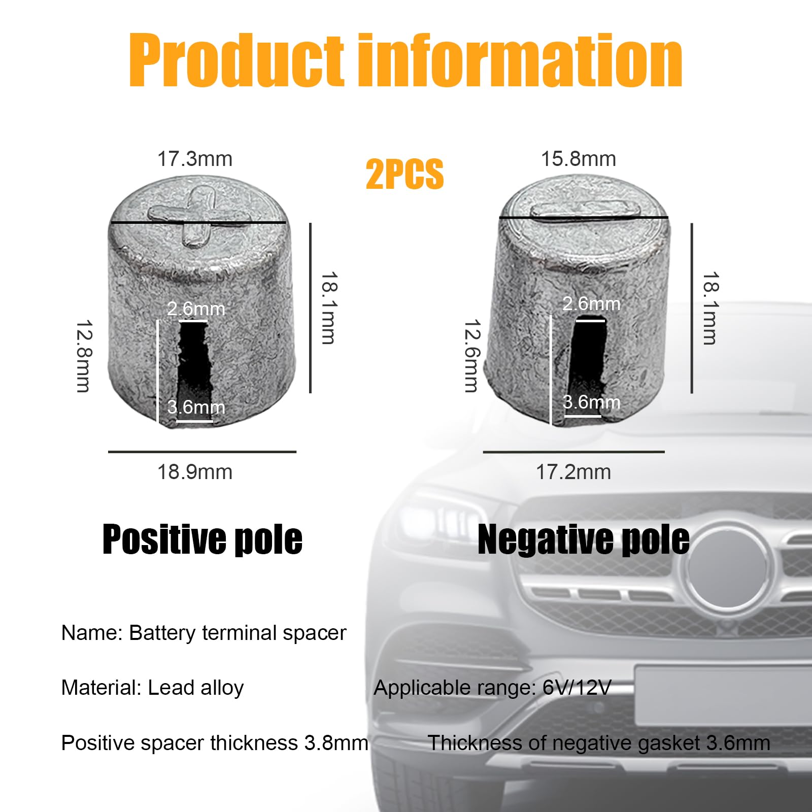 Ziciner 2 Pairs Battery Post Shims, Lead Alloy Car Battery Post Adapter For Positive Or Negative Post, Automotive Battery Post Shims Anode Cathode Sleeves For Car Truck Boat