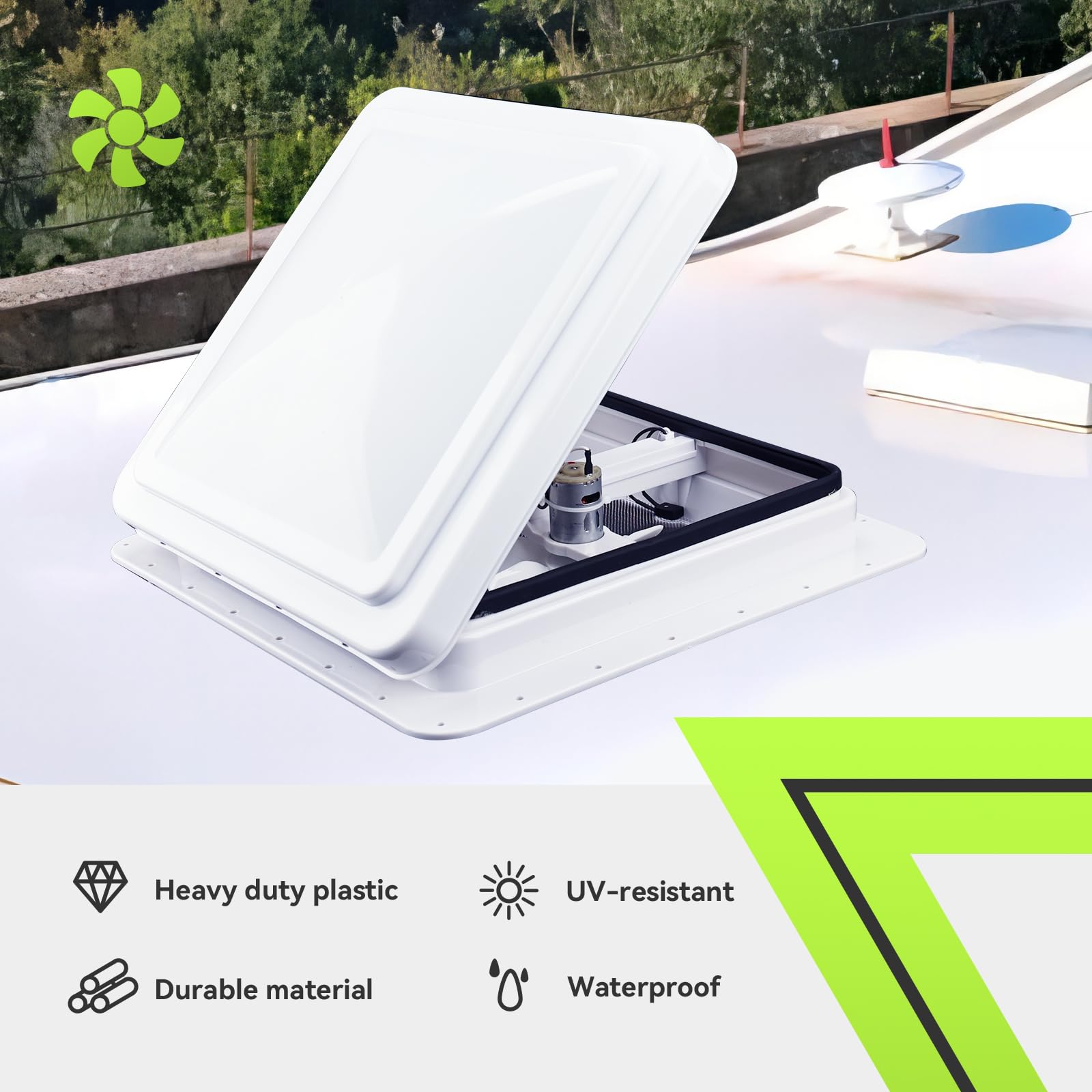 RVMATE 14'' Roof Vent Fan for RV/Camper/Trailer, White With 12V Fan 6'' Blades