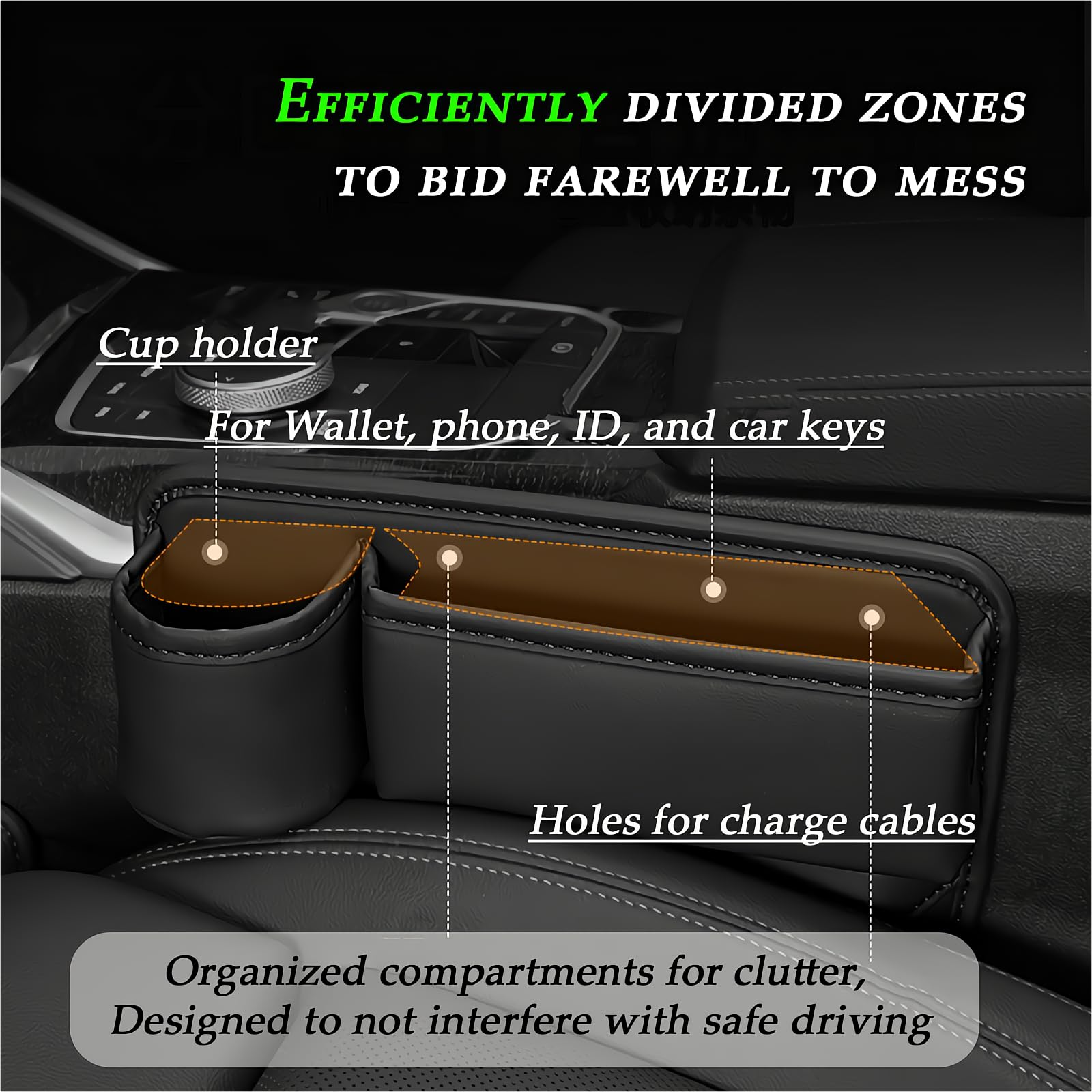 Leqbo Car Seat Gap Filler With Cup Holder, Leather Car Seat Storage Box Beside Driver Seat,Car Seat Gap Organizer For Phones, Ke