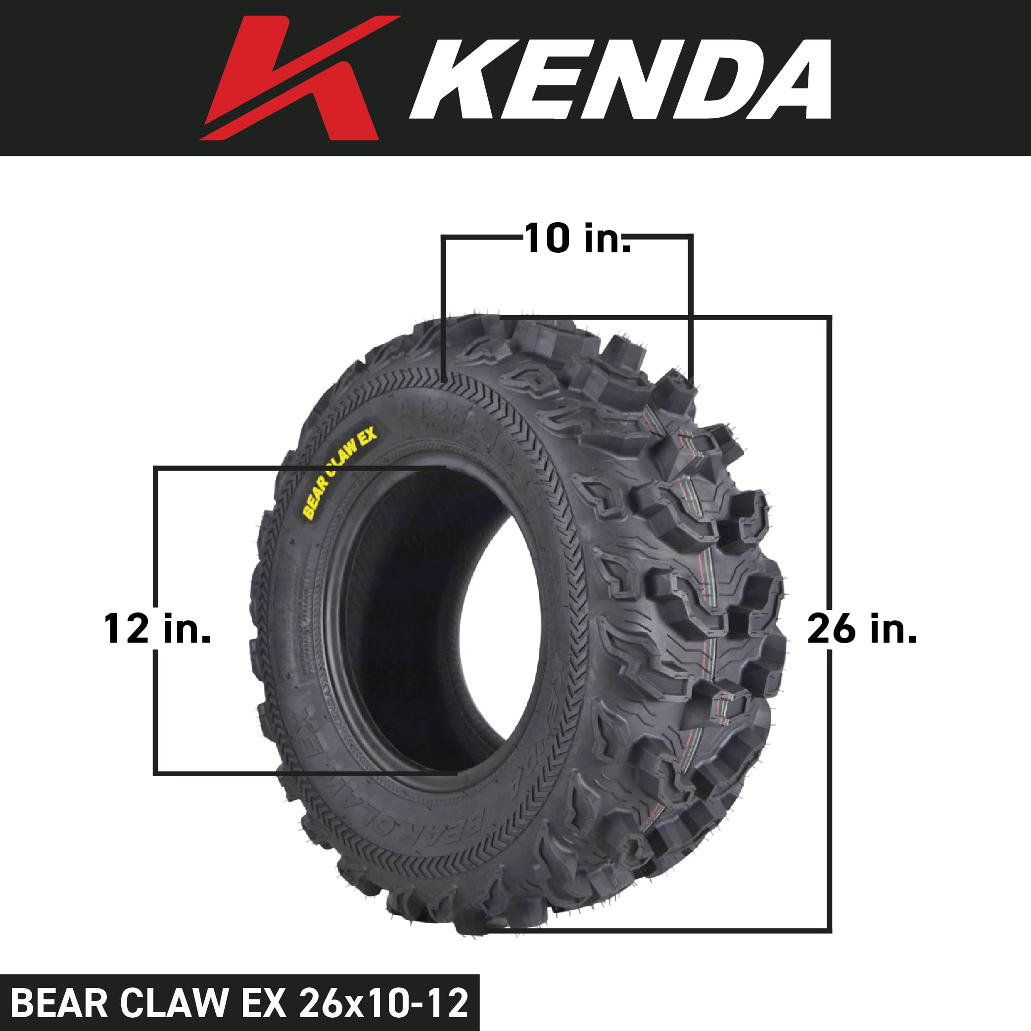 Kenda Bearclaw Ex K573-26X10-12 Front & 26X12-12 Rear Tires For All Terrain (Atv), Utv, And Side By Side (Sxs) Vehicles - 6-Ply