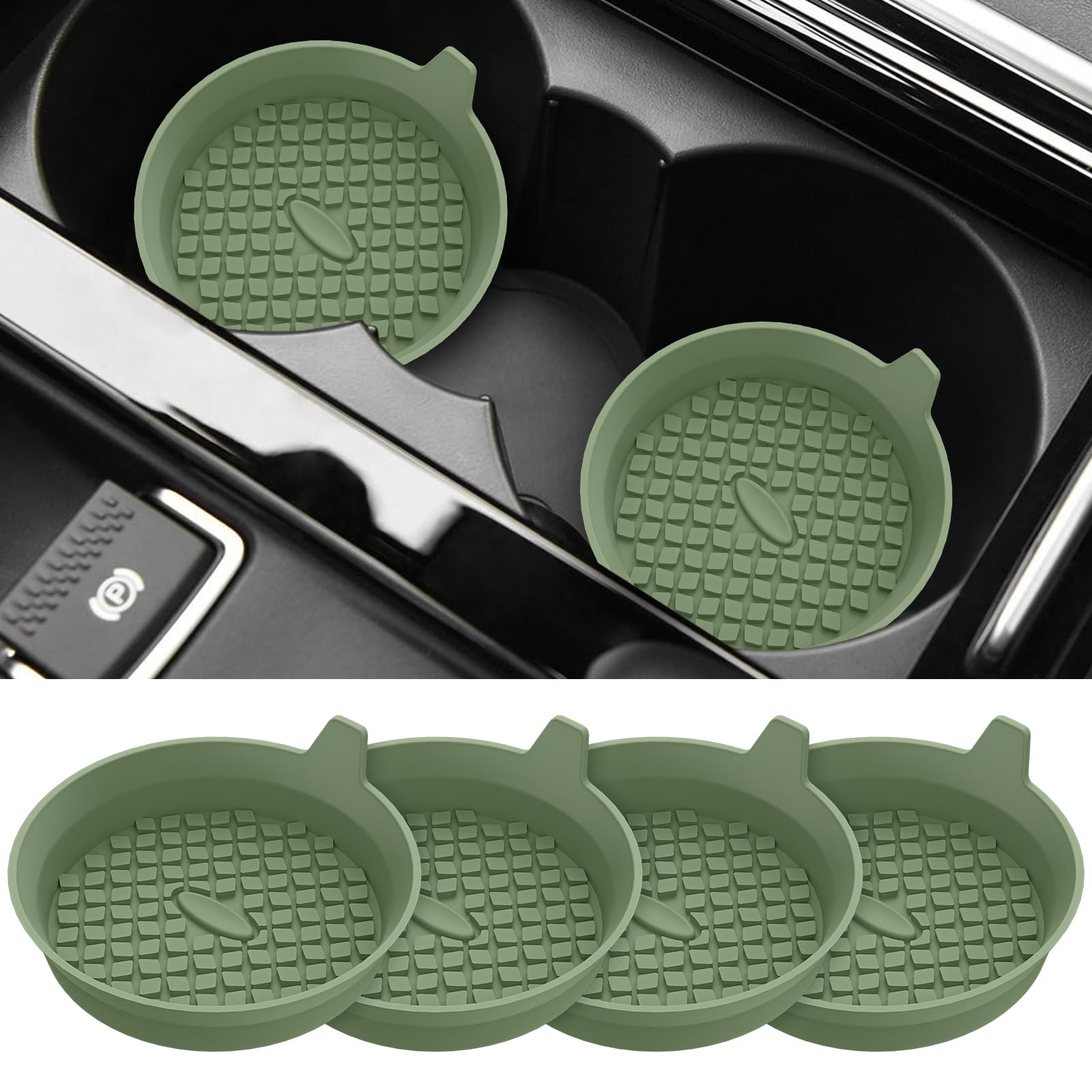 Me.Fan Car Cup Holder Coasters [4 Pack] Silicone Cups Mats, Automotive Universal Non-Slip Recessed Interior Accessories Olive Gr