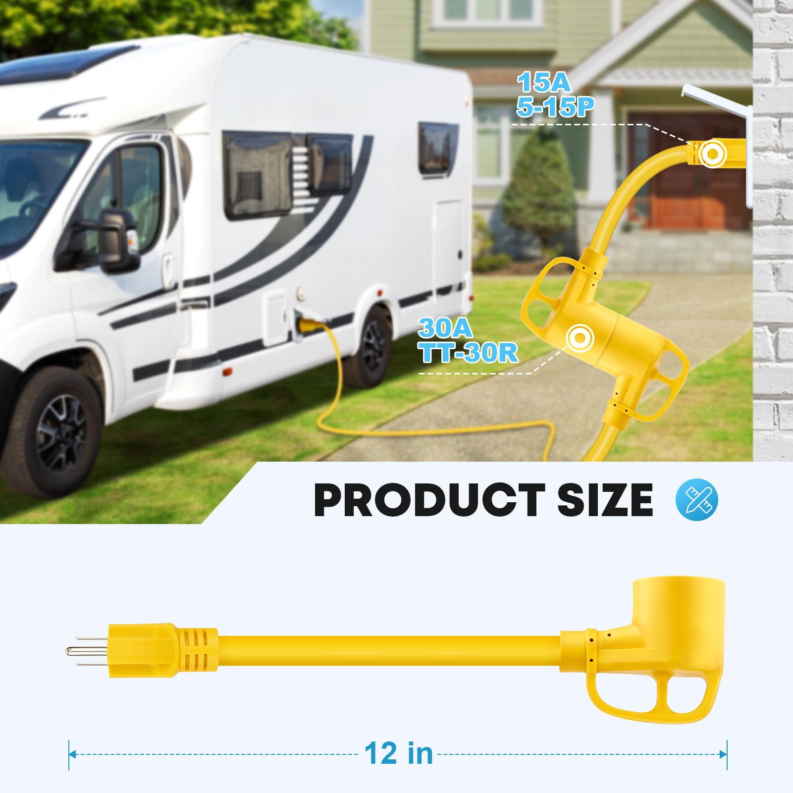 Kohree 30 Amp To 110V Adapter Rv Plug, 15A Male To 30A Female Rv Power Adapter, Nema 5-15P To Tt-30R Rv Dogbone Electrical Adapt