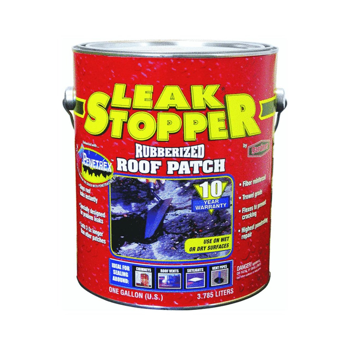 GARDNER-GIBSON Leak Stopper Rubberized Roof Patch 1 Gallon | 100% Flexible Instant Sealant for Built-Up Roofs, SBS Modified Roofs, Metal Roofs & Many Other Surfaces | 10 Years Warranty | Black |