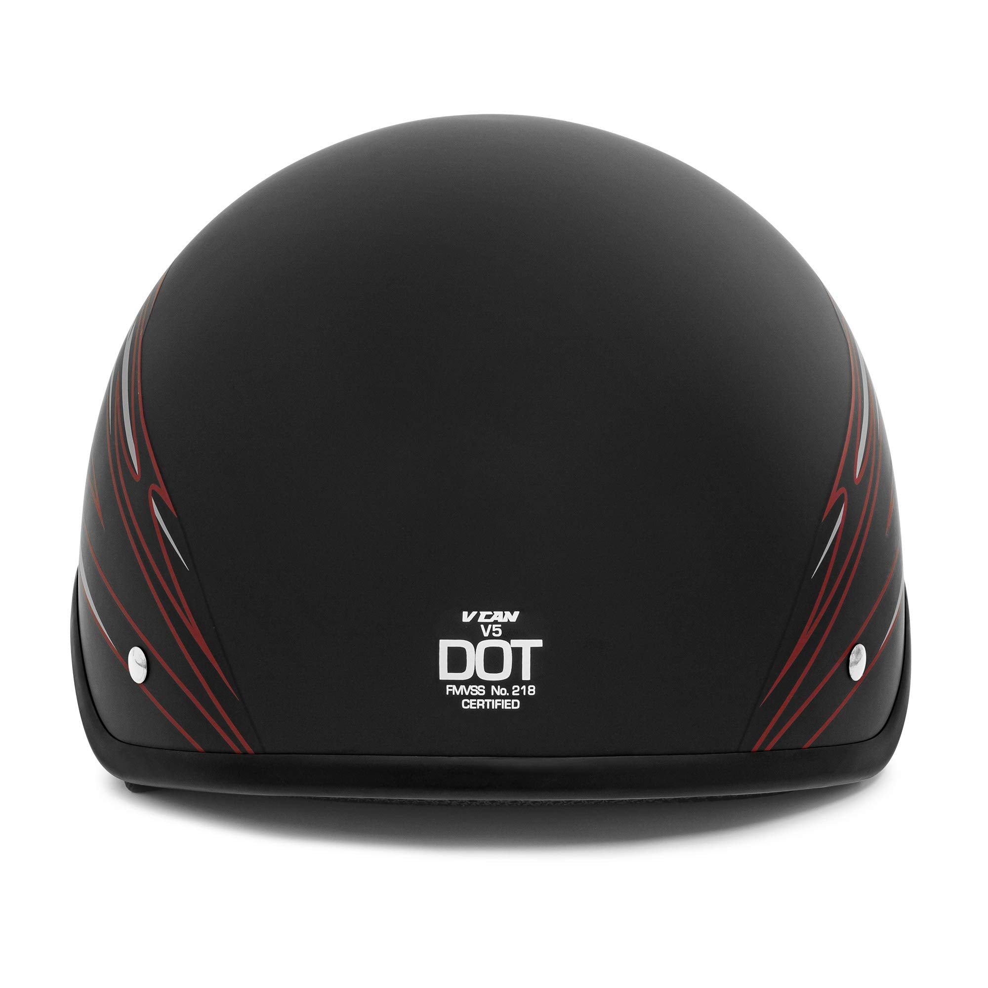 Vcan Cruiser Solid Flat Black Half Face Motorcycle Helmet (Red Blade, X-Small)