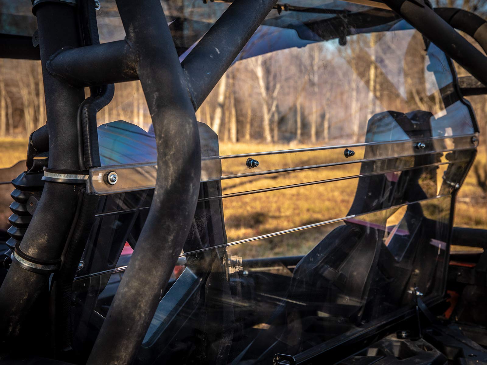 SuperATV Rear Windshield for 2013-2018 Can Am Maverick | Made of 1/4 Clear Standard Polycarbonate   250x Stronger Than Glass and