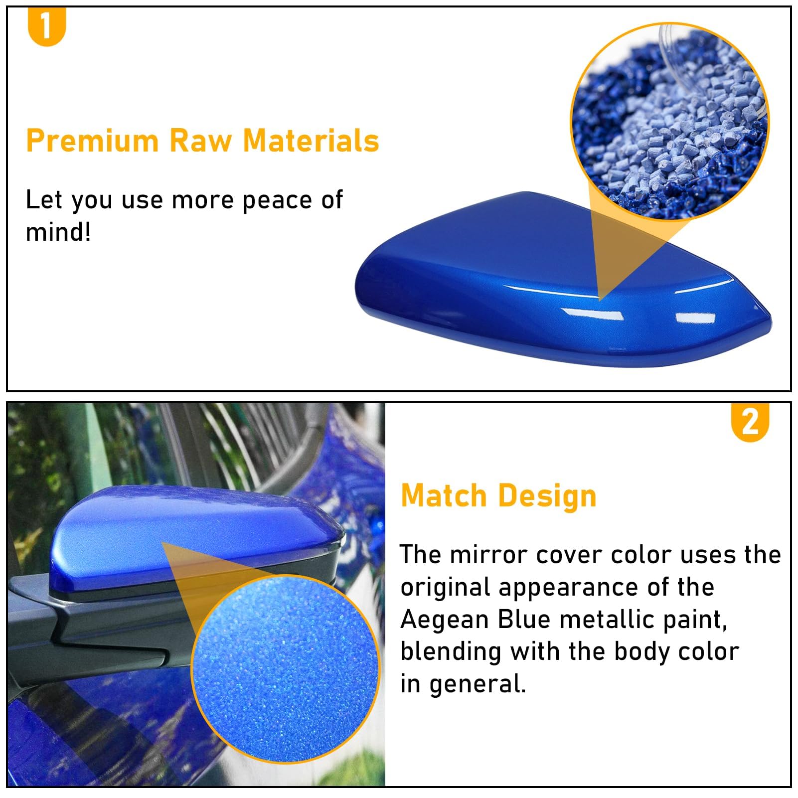 Moonlinks Compatible With 2016-2021 Honda Civic Driver Side Mirror Cover Replacement,Aegean Blue Metallic For 10Th Gen Civic,201