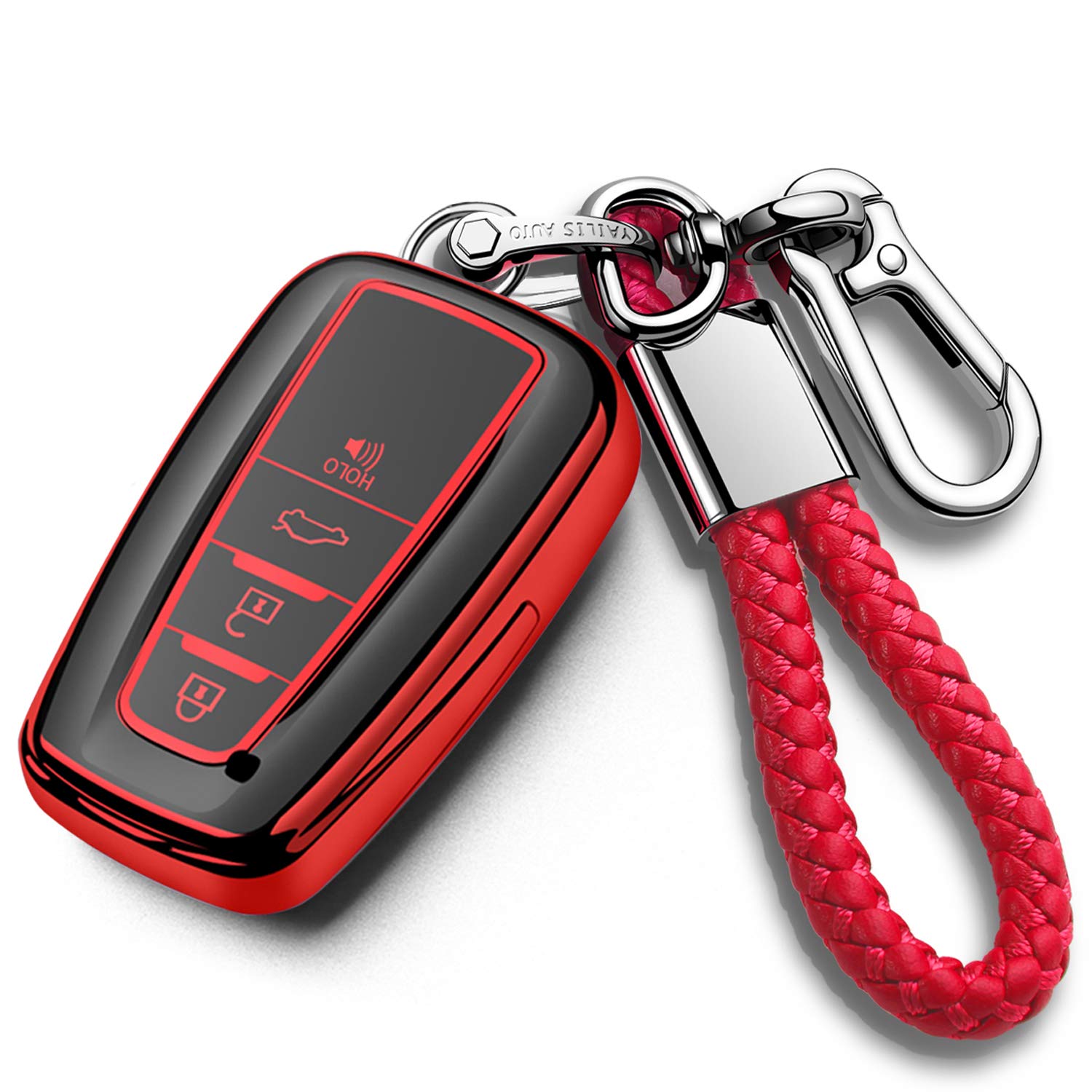 Tukellen For Toyota Key Fob Cover With Keychain,Special Soft Tpu Key Case Protector Compatible With 2018-2022 Rav4 Camry Avalon Corolla Highlander C-Hr Prius(Only For Keyless Go) Red