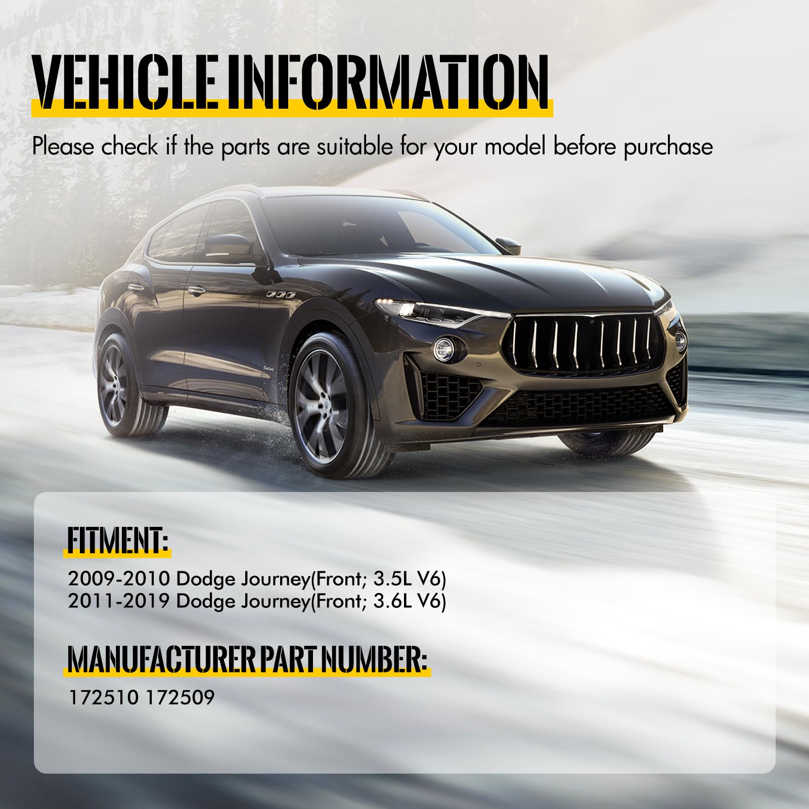 KUSATEC Front Pair Complete Struts Shock Absorber fit for 2009-2019 Dodge Journey, 172510 172509 Struts with Coil Spring Assembl