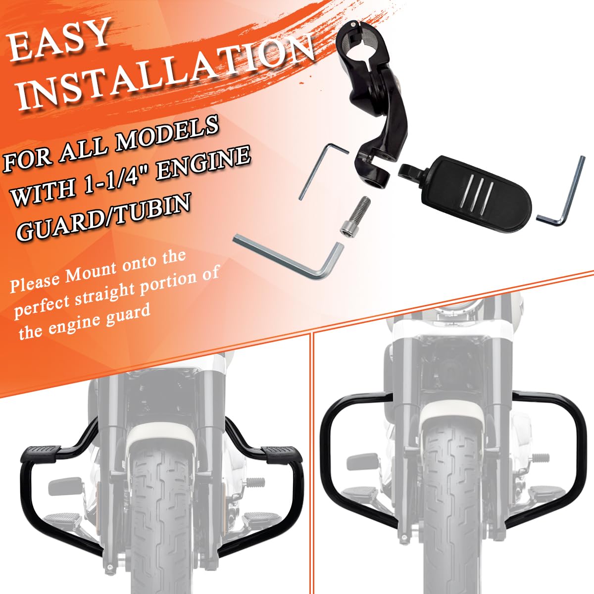 Fovplue 1.25' Highway Footpegs,Short Angled Adjustable Highway Pegs W/Mounts For Harley Touring Street Glide Electra Glide Road King Softail Cvo Dyna Trike Vrsc Sportster W/1-1/4' Engine Guard,Black#3