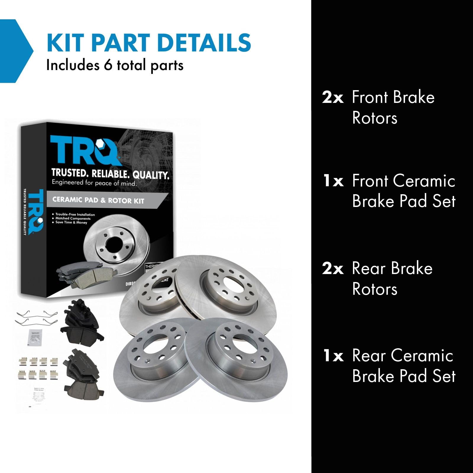 Trq Front & Rear Ceramic Brake Pad & Rotor Kit For 11-14 Volkswagen Jetta Gti