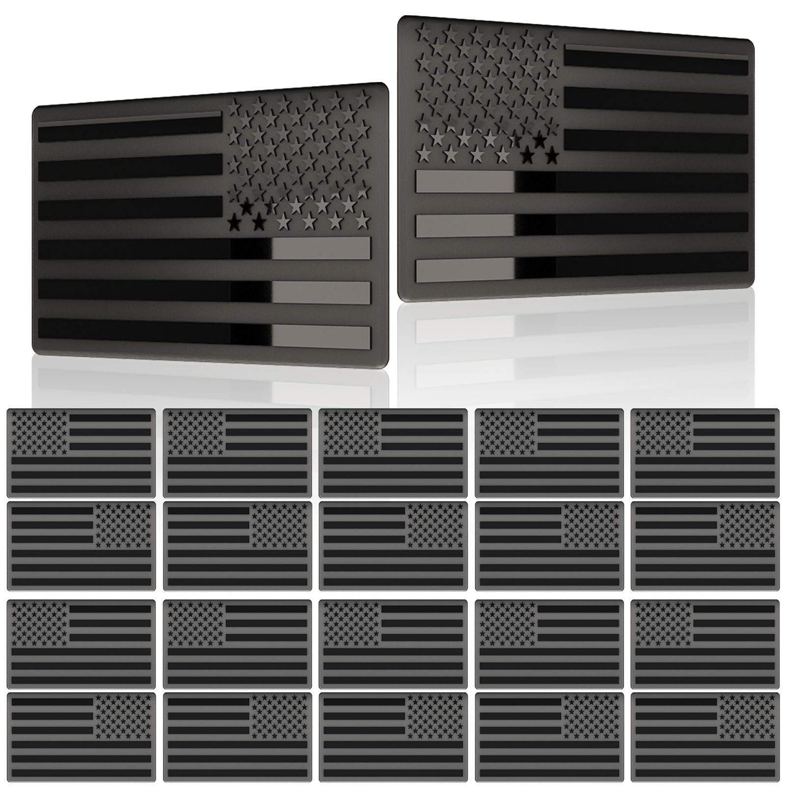 10 Pairs Embossed 3D Metal All Black American Flag Emblem Decal Stickers, Matte Black 5'' X 3'' Patriotic Usa Us Flag Car Decals