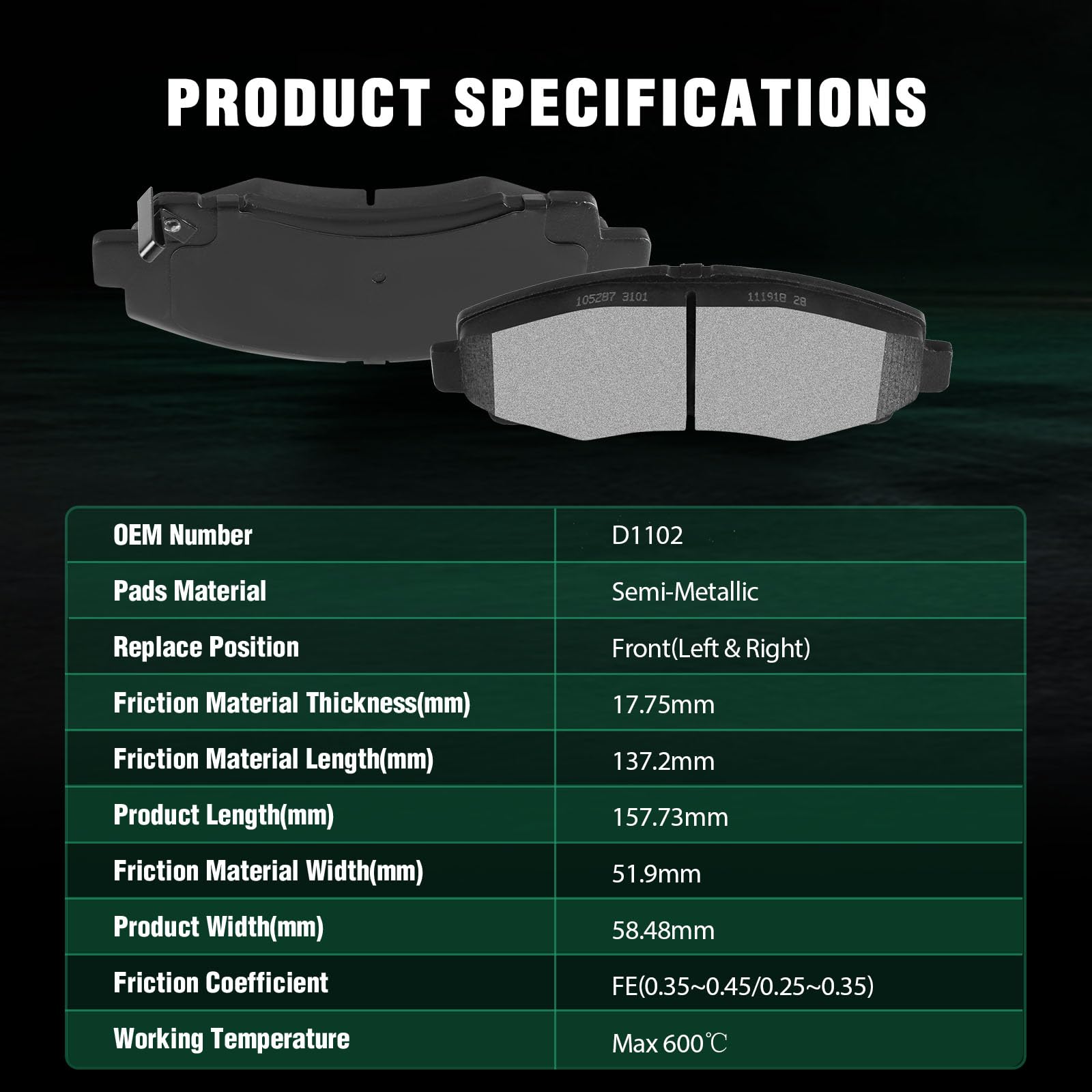 Automuto 4Pcs Front Semi-Metallic Disc Brake Pads Set D1102 For Acura Tl 2009-2014,For Honda Ridgeline 2006-2011