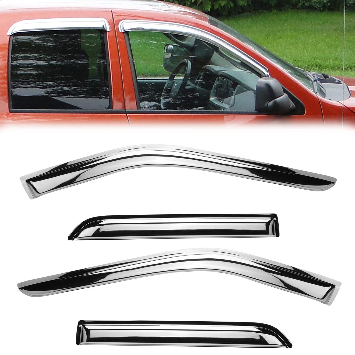 Deebior 94040Y Chrome Side Window Visor Wind Vent Deflector,4pc Outside Mount St