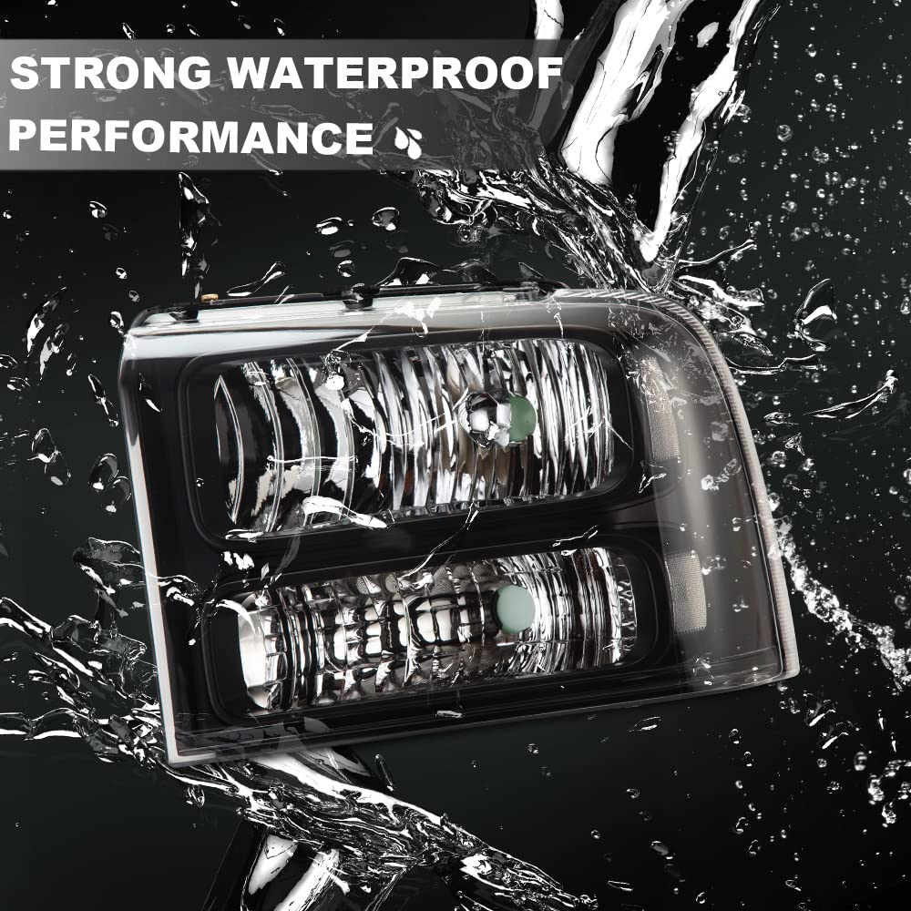 Pit66 Headlight Assembly Compatible With 2005-2007 Ford F250 F350 F450 F550 Super Duty/ 2005 Excursion,(Not Fit Sealed Beam Head