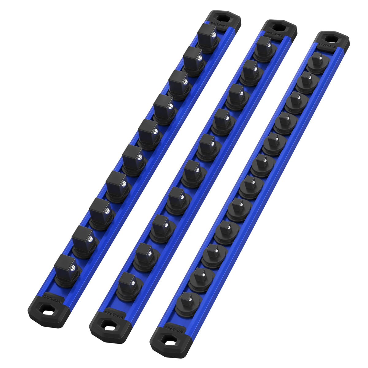 Workpro Magnetic Socket Organizer Set, 3-Piece Aluminum Alloy Socket Rail, Heavy Duty Socket Holder, Socket Rack Kit 1/4-Inch X 