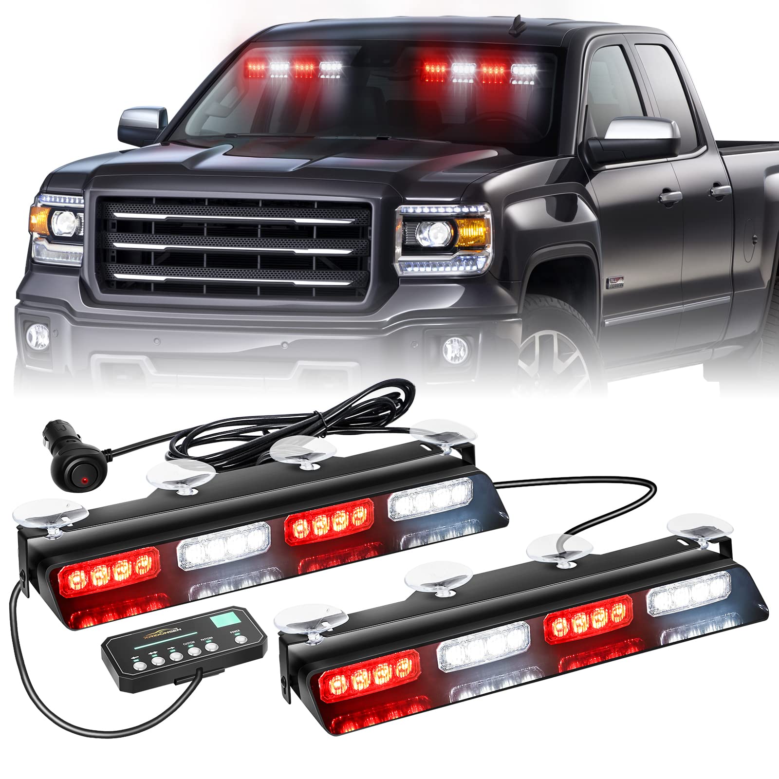 Xridonsen Emergency Dash Strobe Lights Safety Flashing Warning Hazard Interior Front/Rear Windshield Deck Split Lights For Volun