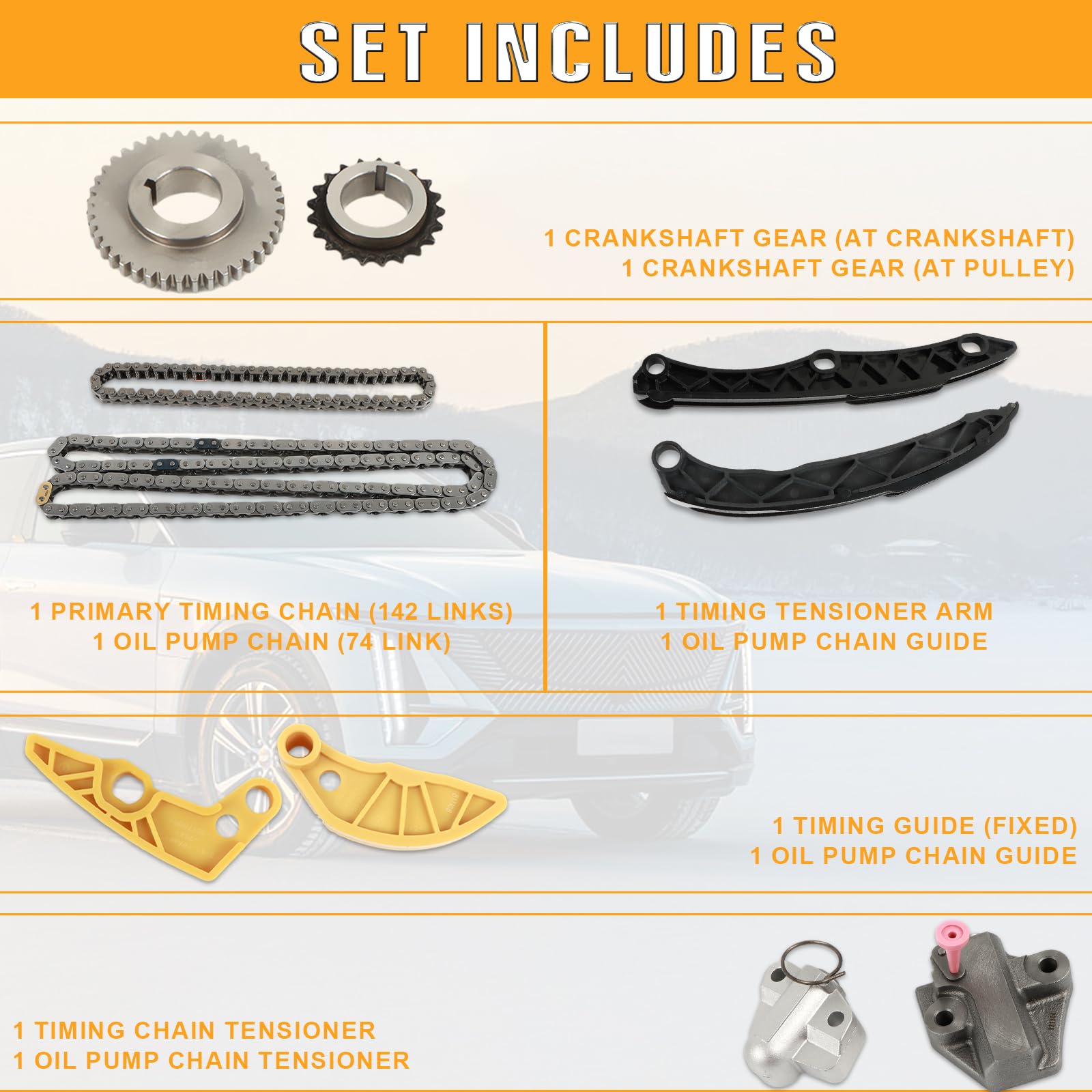 Cycwer Engine Timing Chain Kit Oil Pump Gear For G4Kj 2.4 2.0L Automotive Timing Chain Set Cam Phaser Camshaft