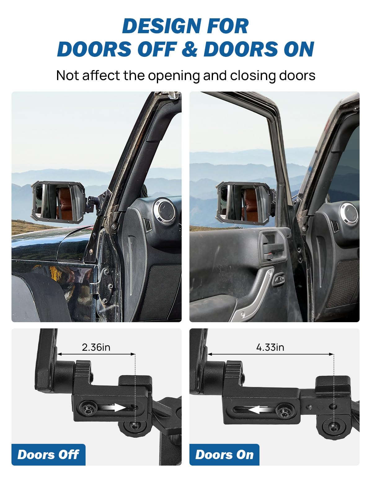 JOYTUTUS Wrangler Mirrors Doors Off or Doors On with Integrated Spot Light Mount Compatible with Wrangler TJ JK & Unlimited 1997