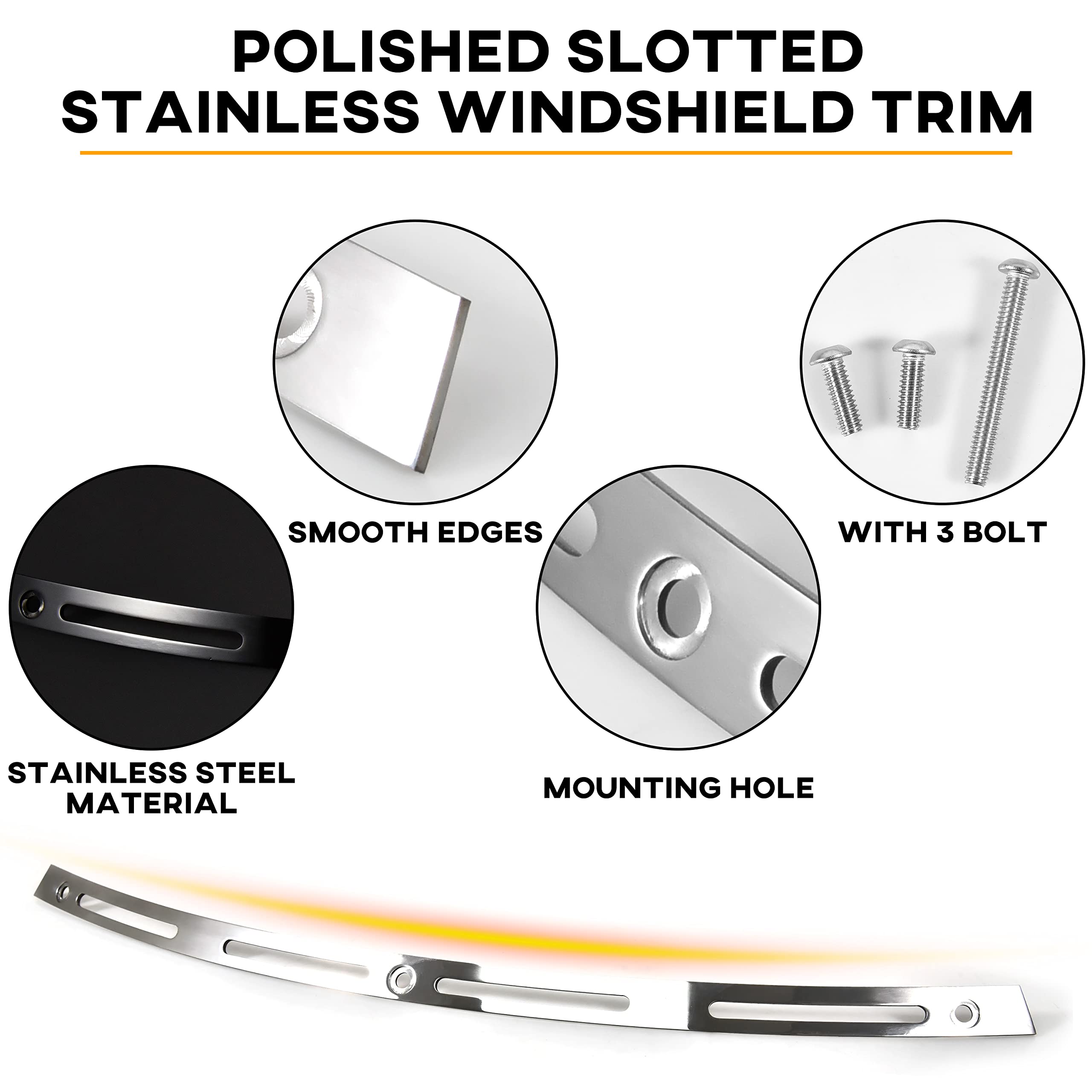 Veisutor Windshield Trim For Harley Street Glide 96-13, Polished Stainless Slotted Windshield Windscreen Trim For Harley Tri Glide Street Glide Electra Glide Ultra Classic Cvo 1996-2013 Accessories